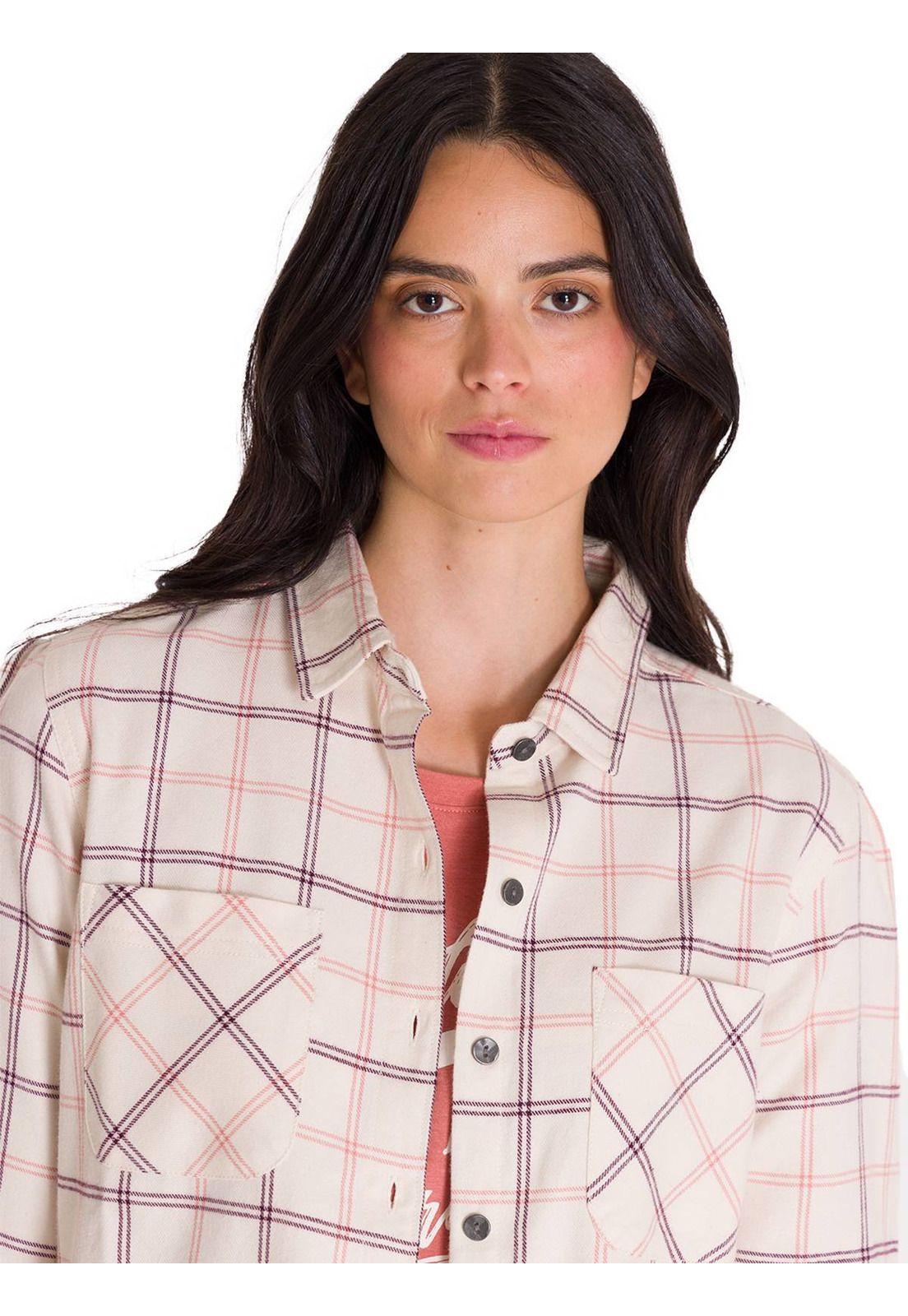 Camisa Flannel Relaxed Mujer Rosa Pálido-4
