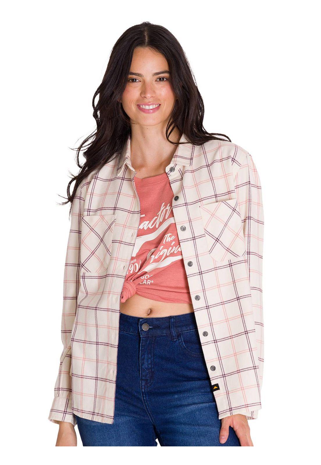 Camisa Flannel Relaxed Mujer Rosa Pálido-5