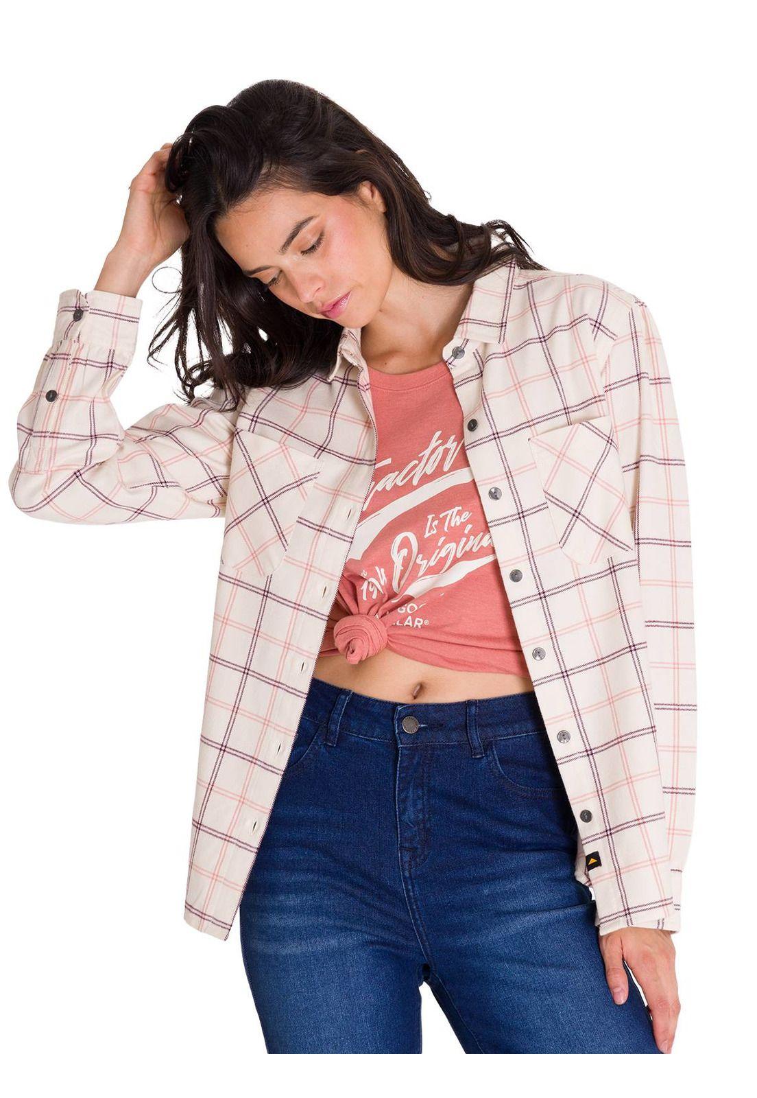Camisa Flannel Relaxed Mujer Rosa Pálido-6