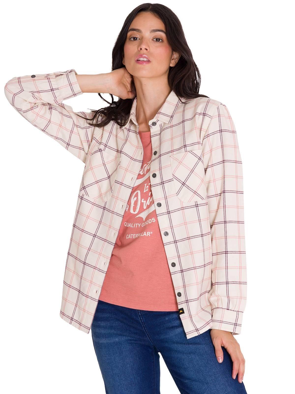 Camisa Flannel Relaxed Mujer Rosa Pálido-1