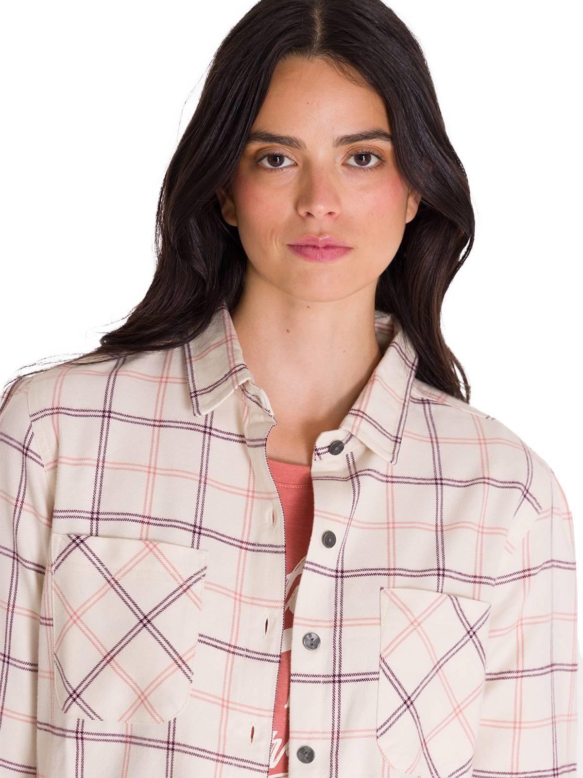 Camisa Flannel Relaxed Mujer Rosa Pálido-4