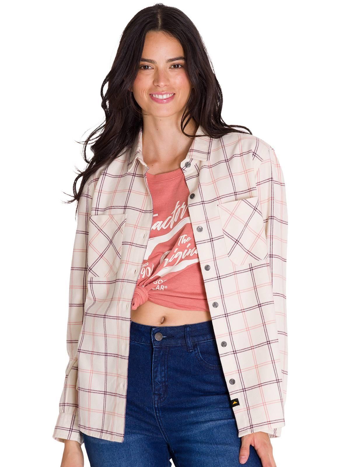 Camisa Flannel Relaxed Mujer Rosa Pálido-5
