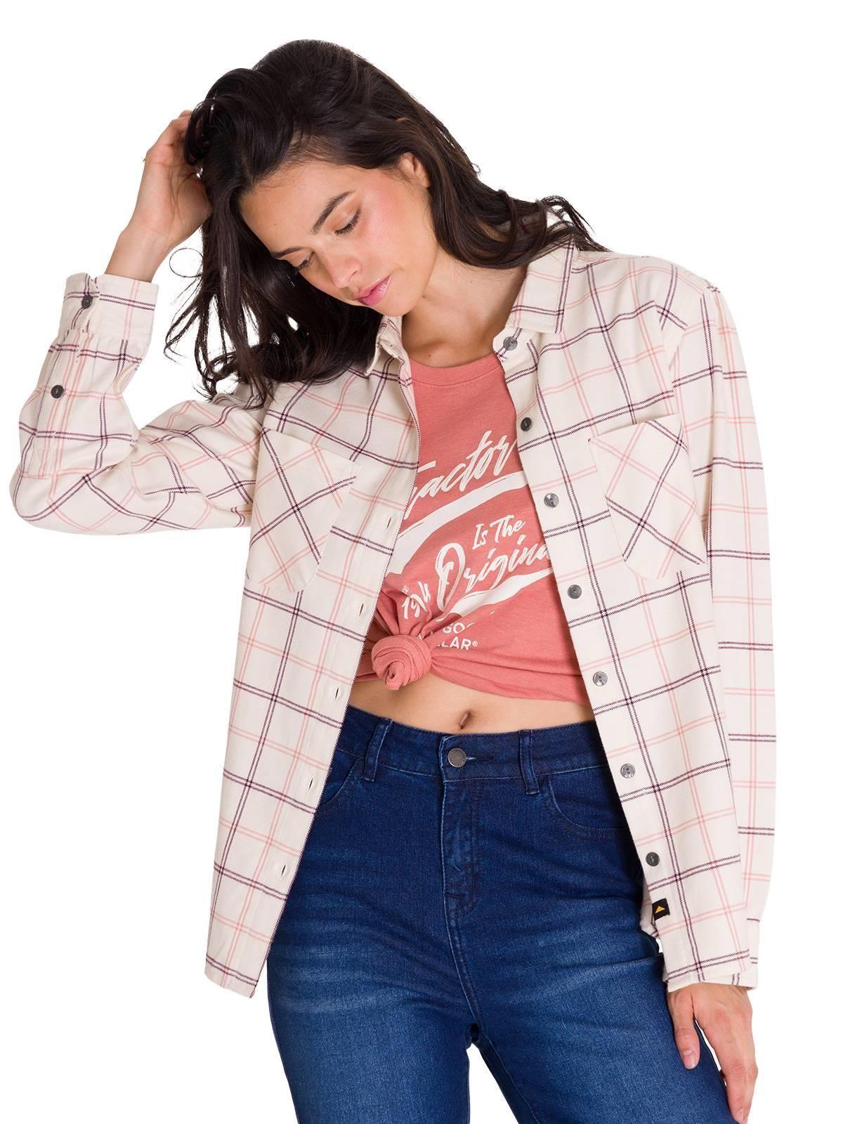 Camisa Flannel Relaxed Mujer Rosa Pálido-6