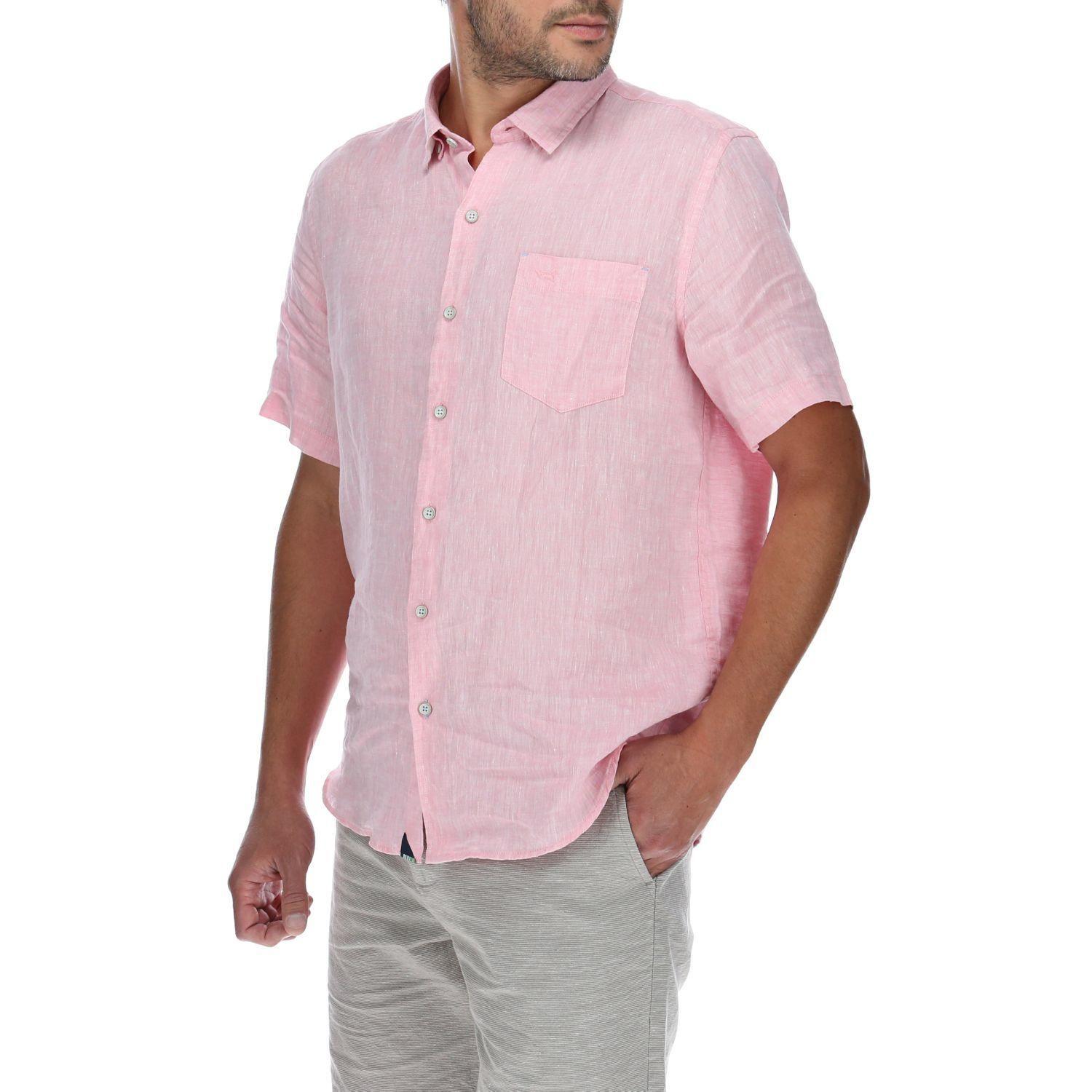 Camisa Lino Hombre Linenshort Rosa Rockford-1