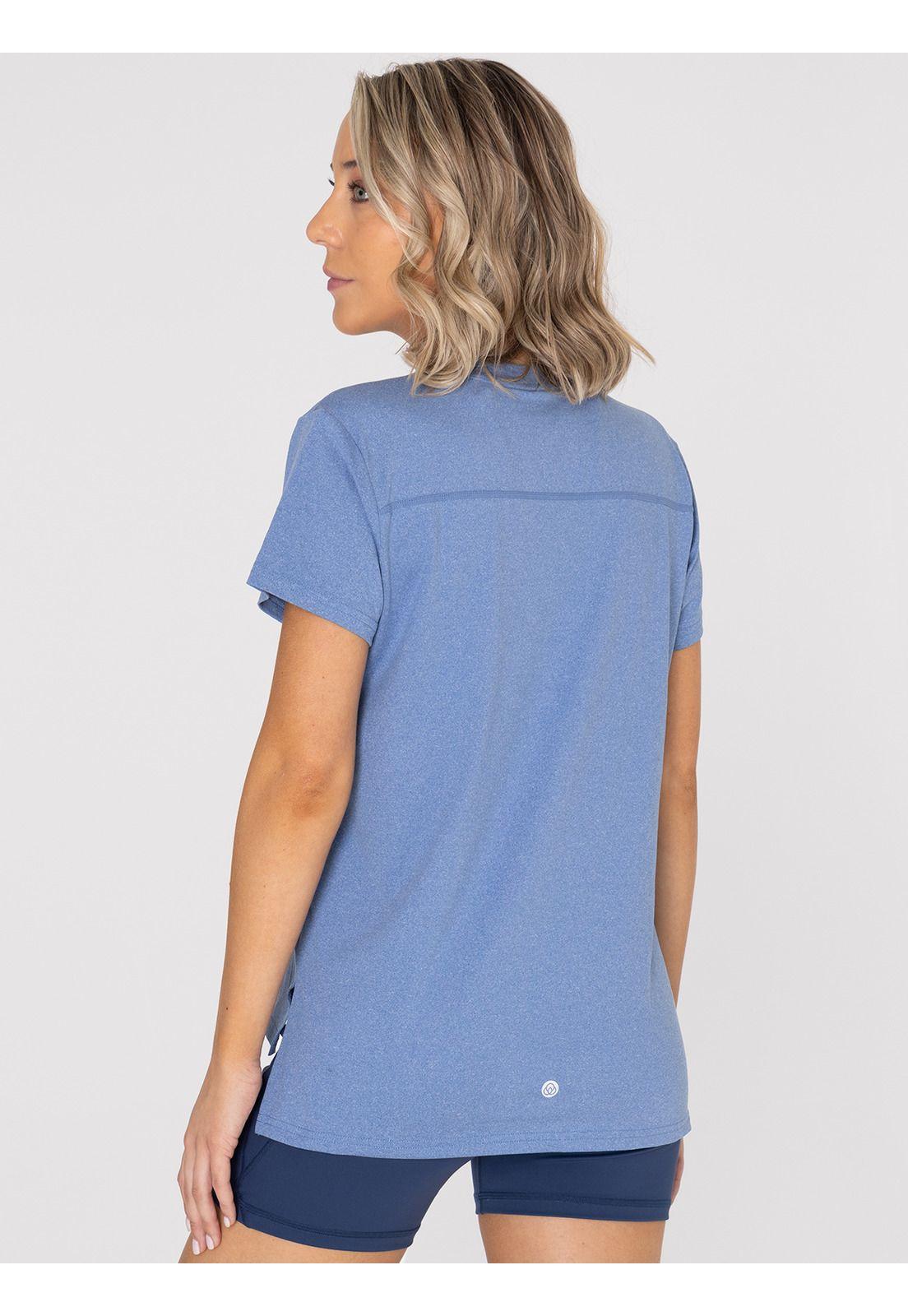 Polera cuello en V Mujer Manga Corta Azul Claro-1