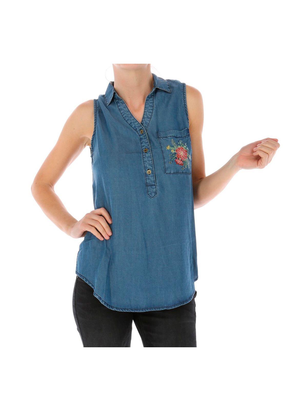 BLUSA S/M MUJER SLEEVELESS DENIM SHI AZUL-0