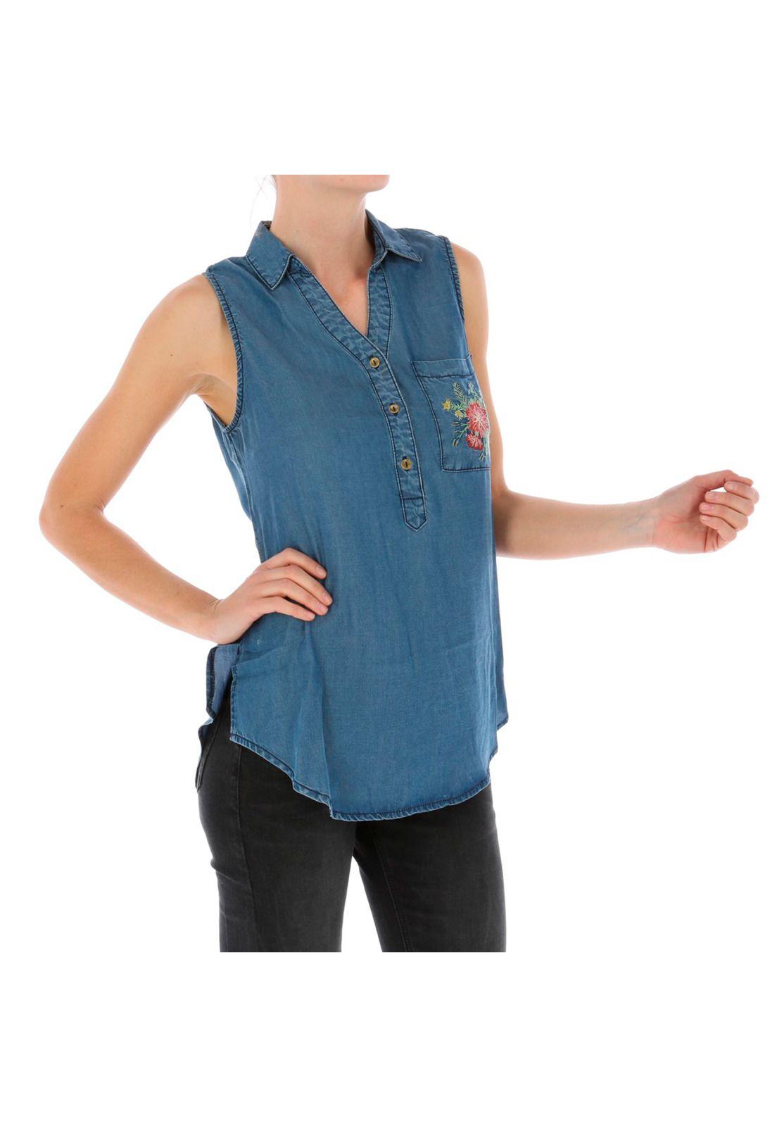 BLUSA S/M MUJER SLEEVELESS DENIM SHI AZUL-3