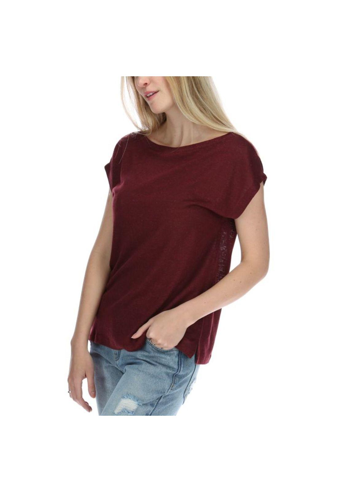 Polera Mc Mujer Linen S/S Knit Top Burdeo-1
