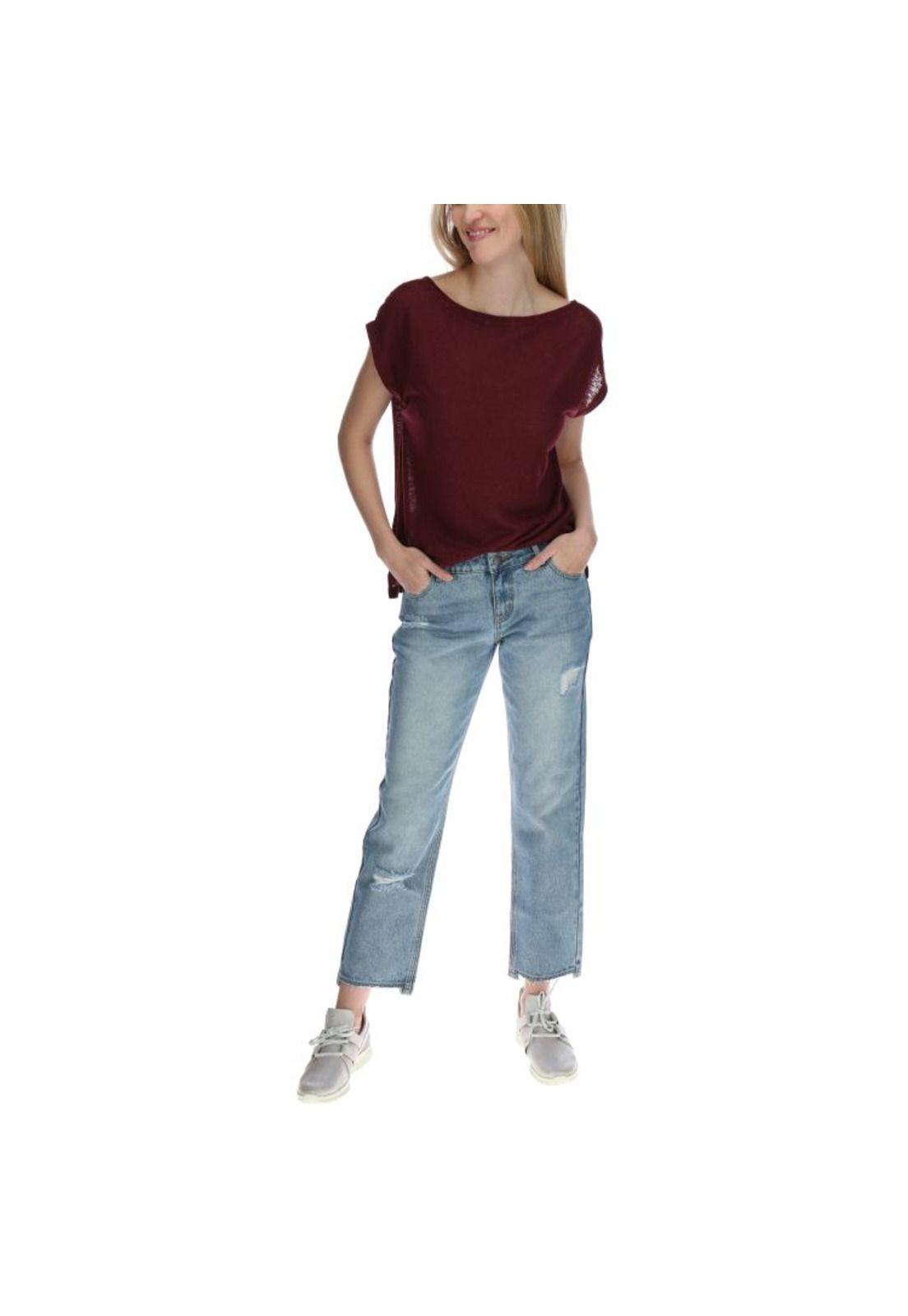 Polera Mc Mujer Linen S/S Knit Top Burdeo-4