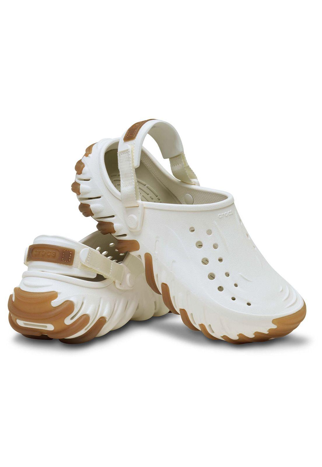 Zueco Crocs Hombre Echo Clog Blanco Con Café-3