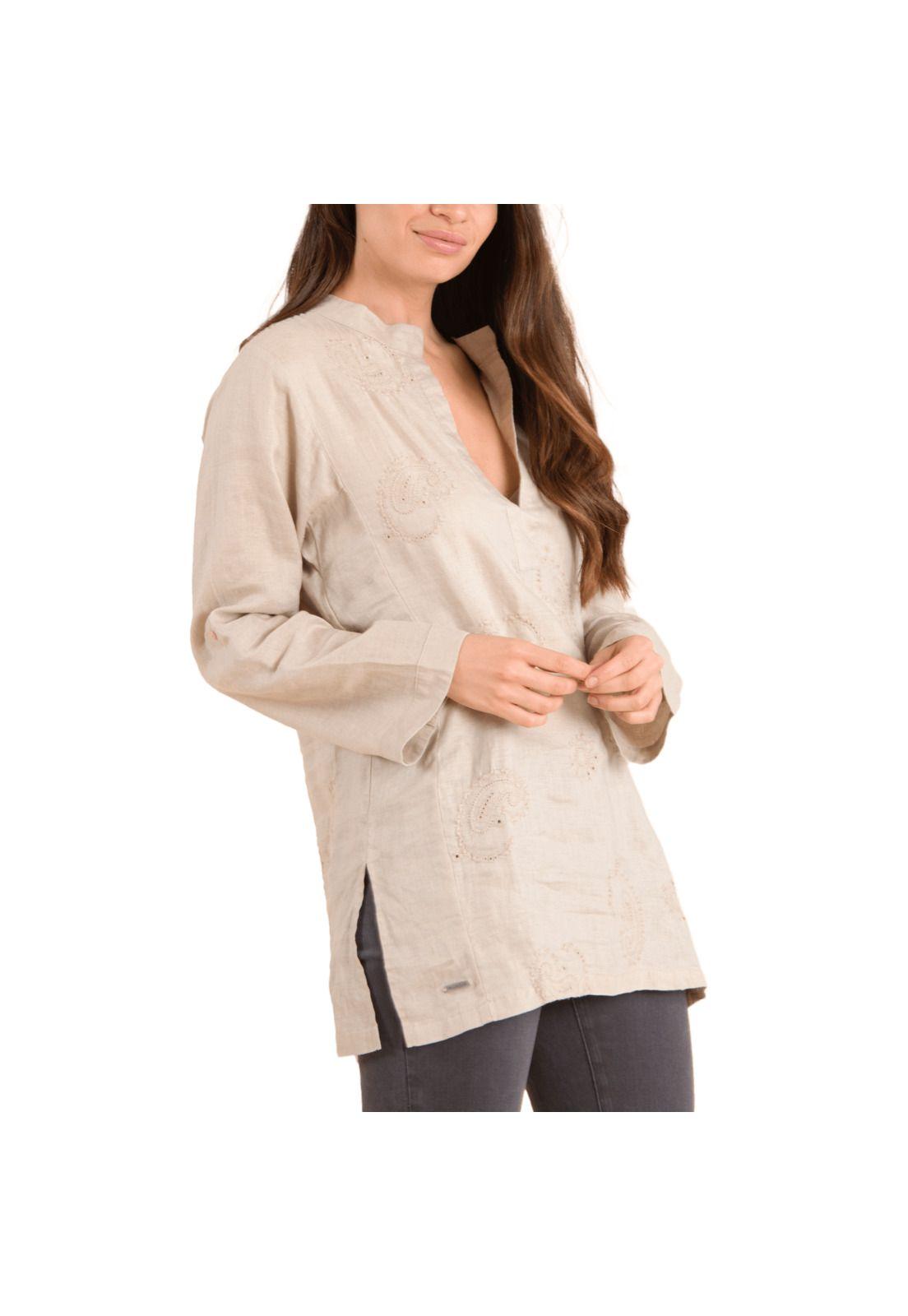 Blusa Lino Orgánico Mujer Debora Beige-0