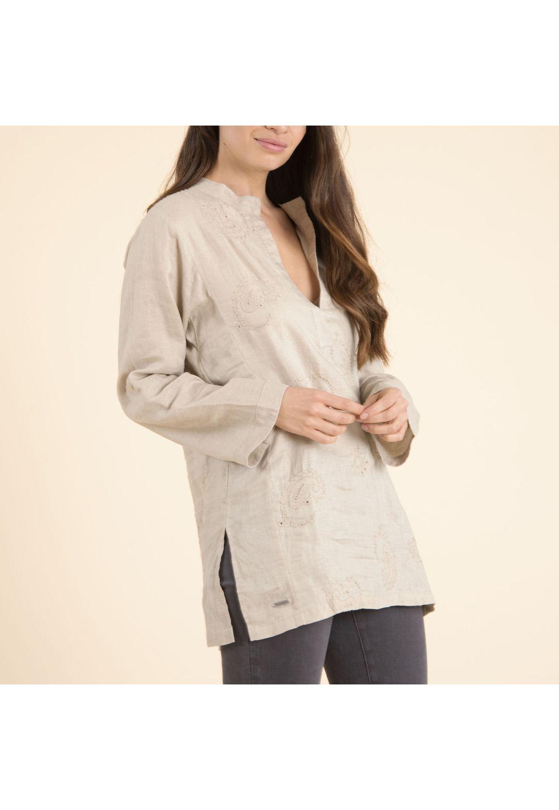 Blusa Lino Orgánico Mujer Debora Beige-1