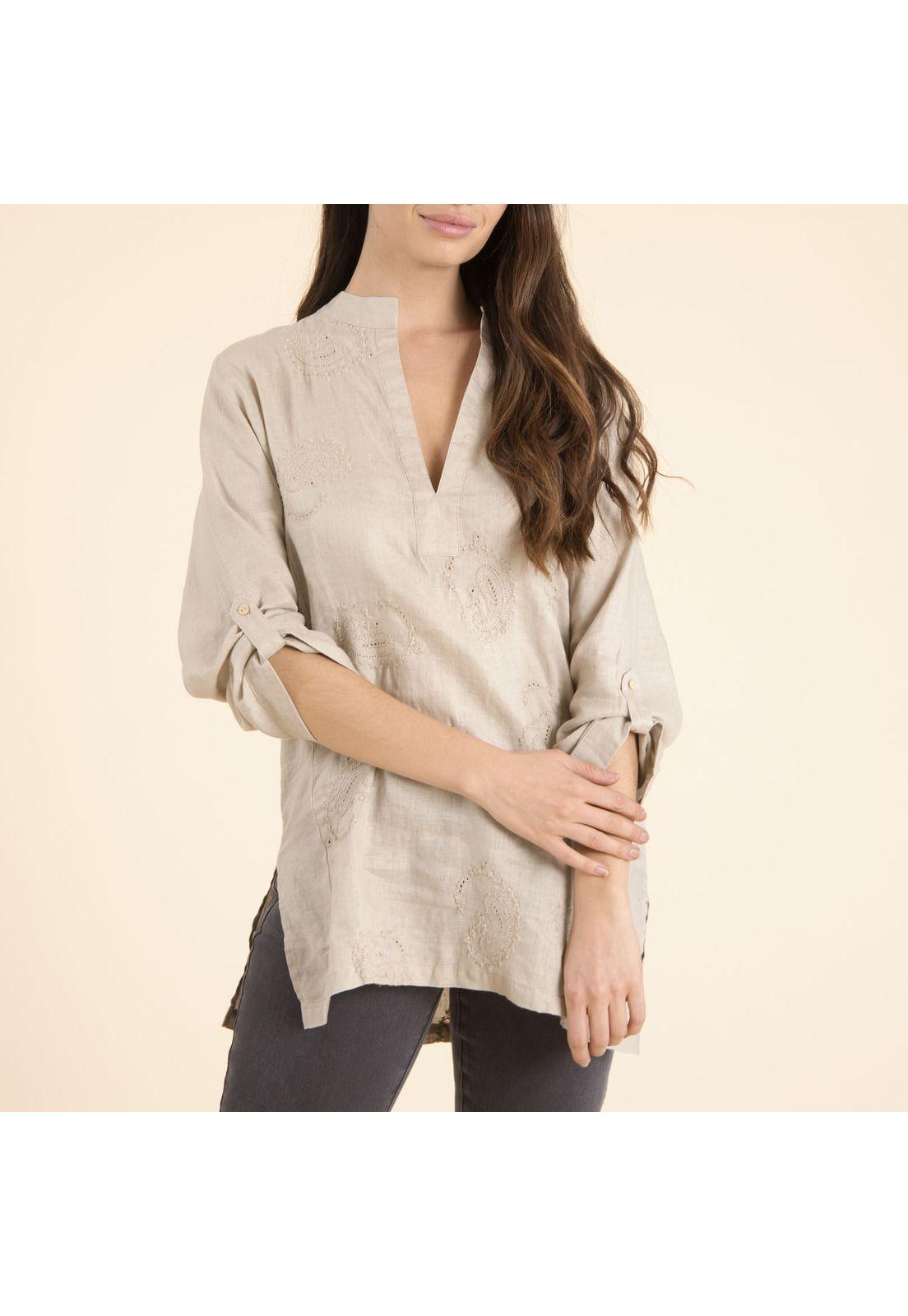 Blusa Lino Orgánico Mujer Debora Beige-4