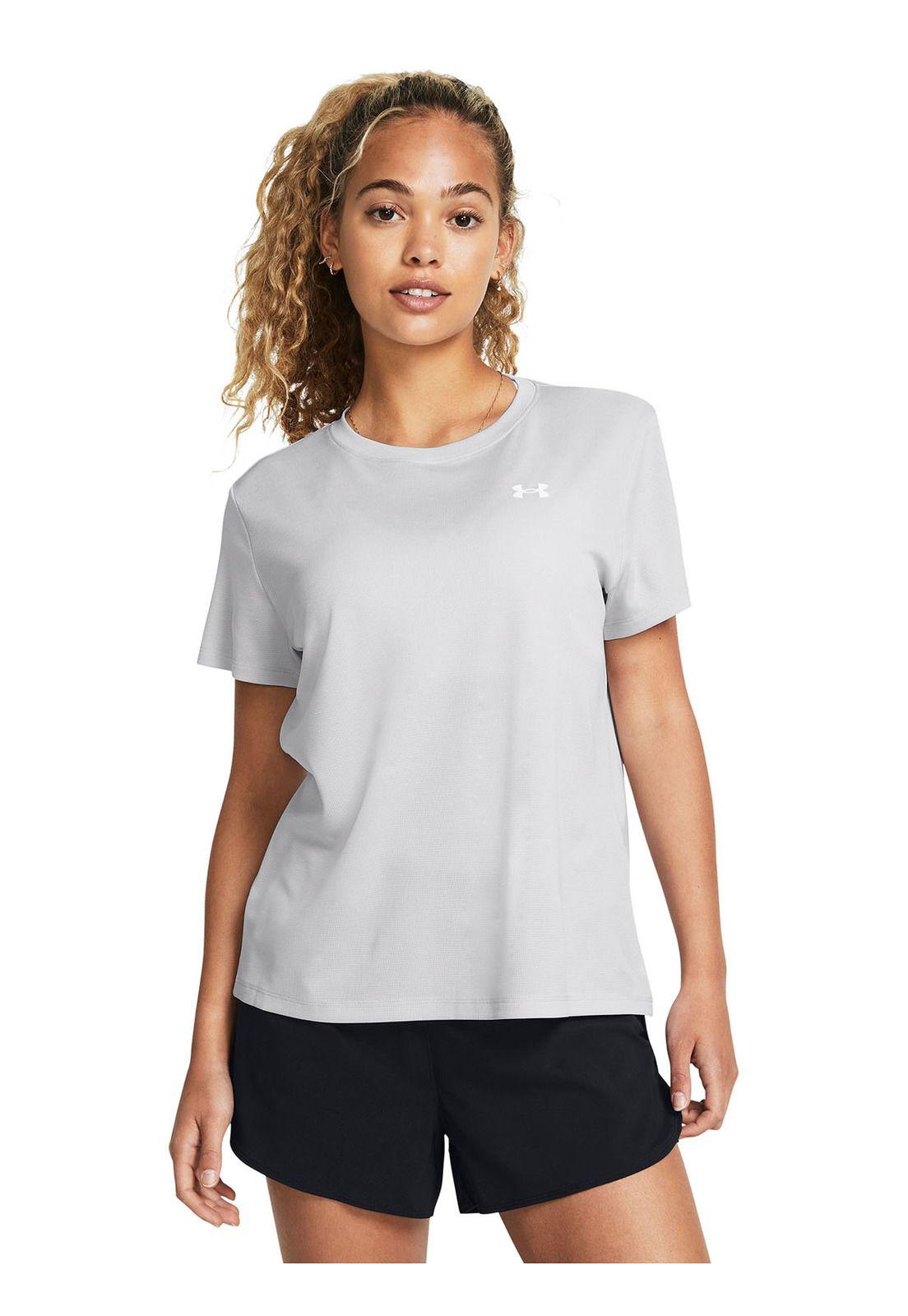Polera Manga Corta UA Tech Mujer Gris-3
