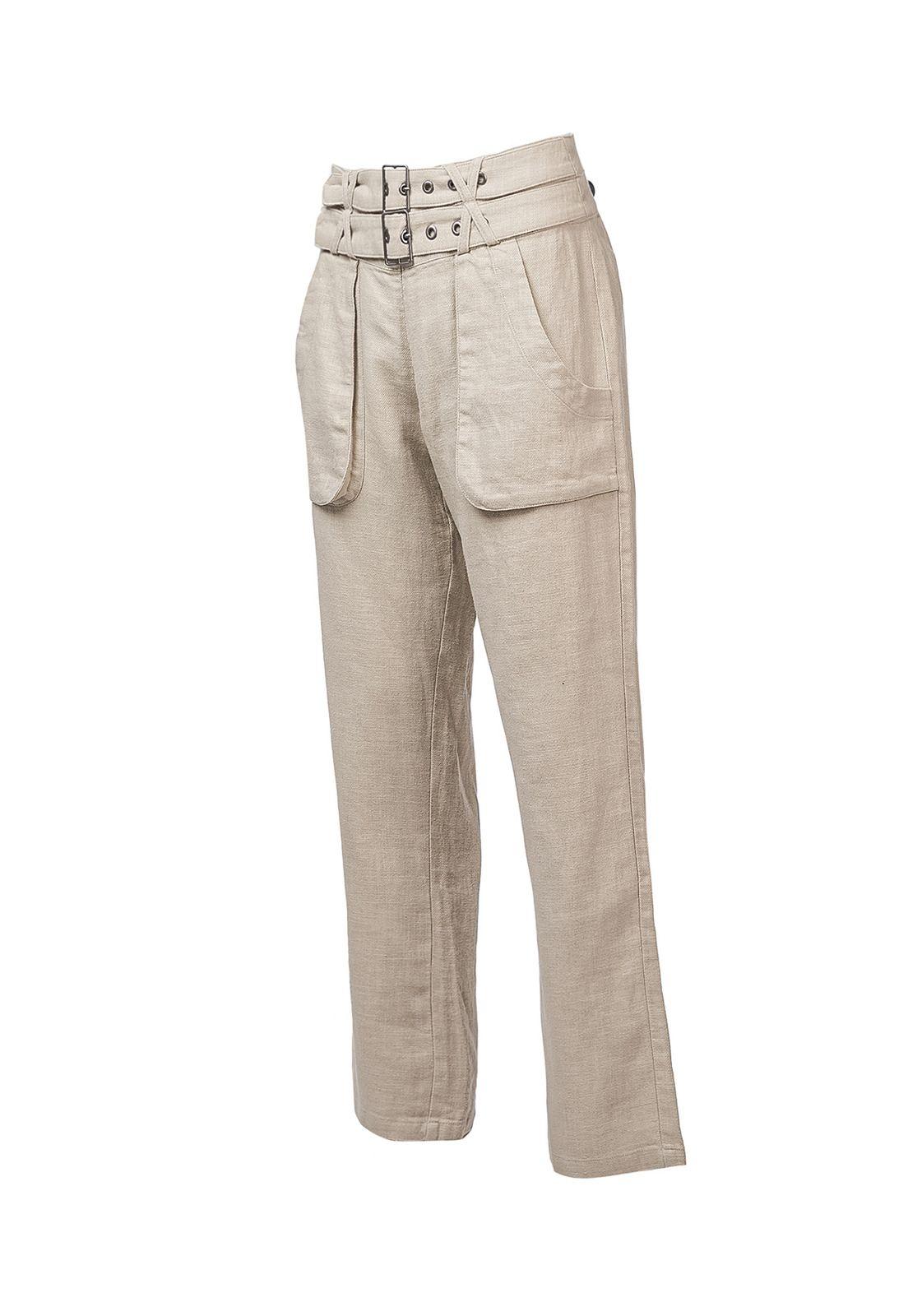 Pantalón Lino Orgánico Amiro Arena Mujer-0