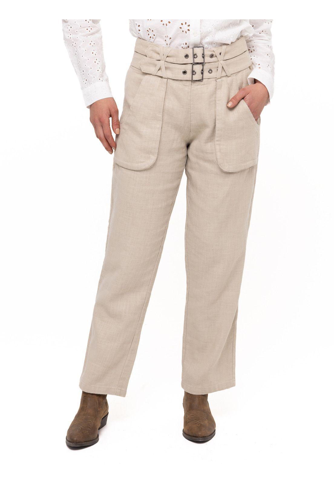 Pantalón Lino Orgánico Amiro Arena Mujer-4