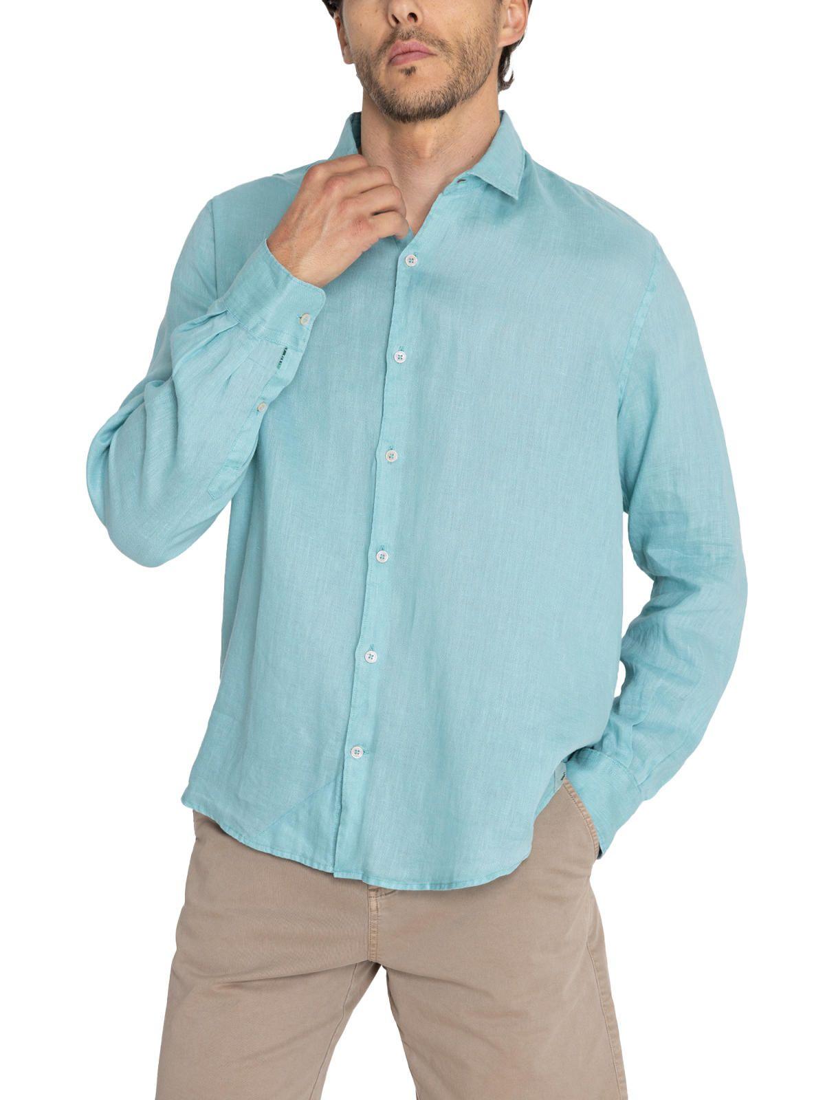 Camisa Lino Orgánico Turquesa Linenpro Hombre -4