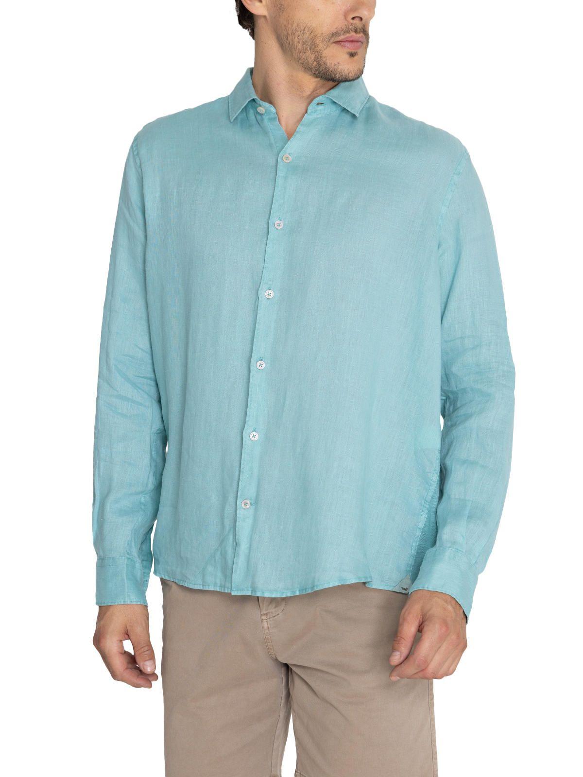 Camisa Lino Orgánico Turquesa Linenpro Hombre -5