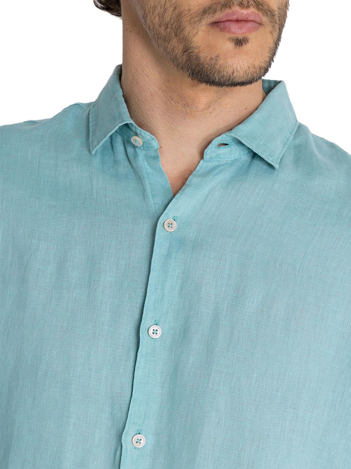 Camisa Lino Orgánico Turquesa Linenpro Hombre -6