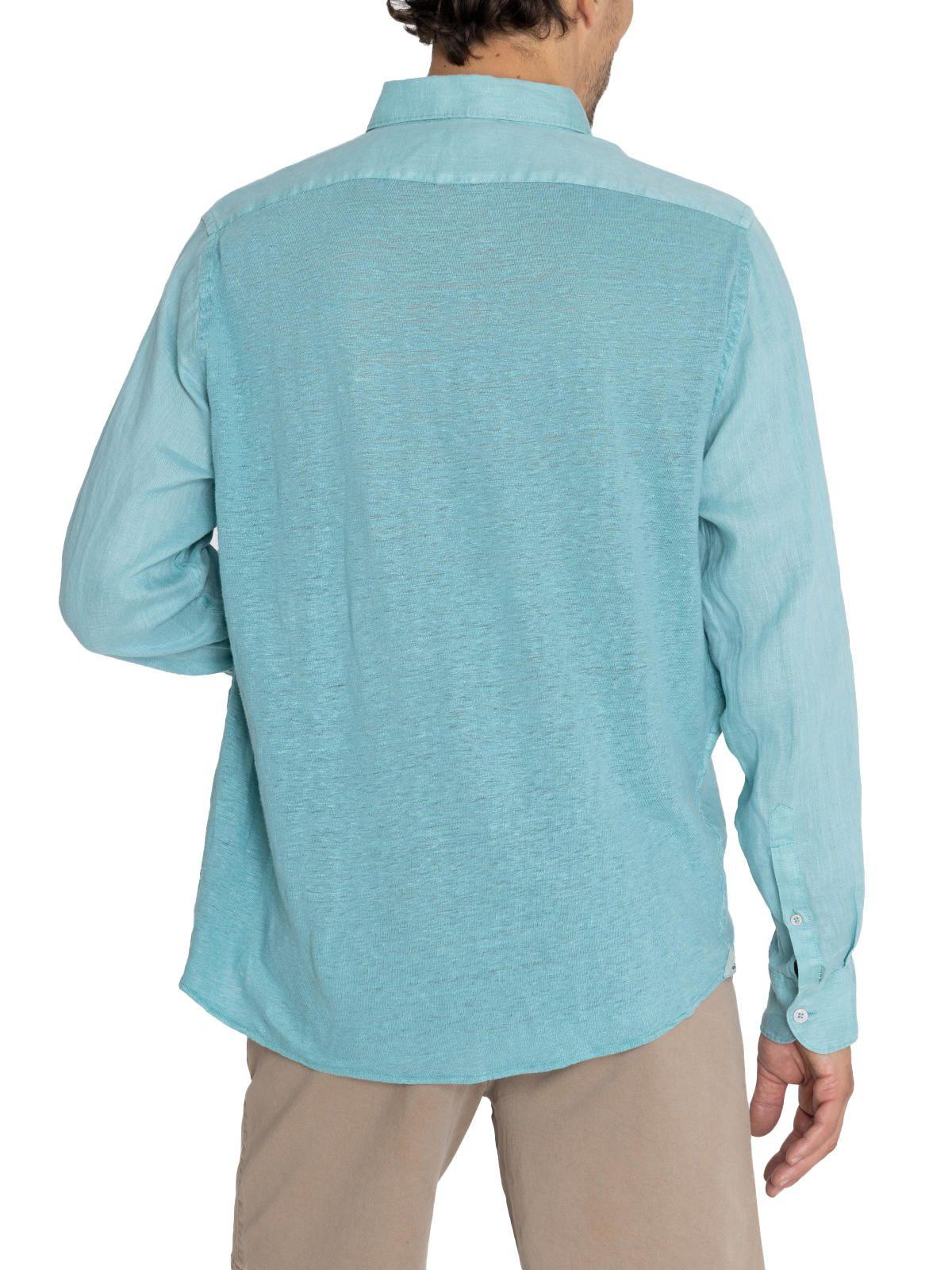 Camisa Lino Orgánico Turquesa Linenpro Hombre -7
