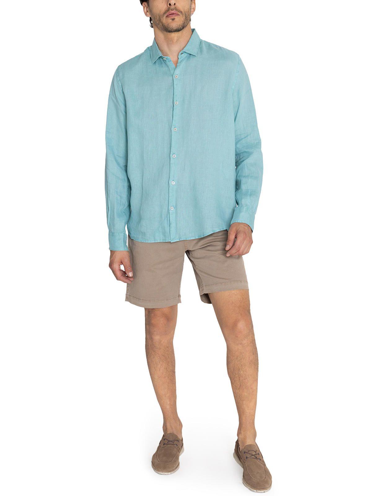 Camisa Lino Orgánico Turquesa Linenpro Hombre -8