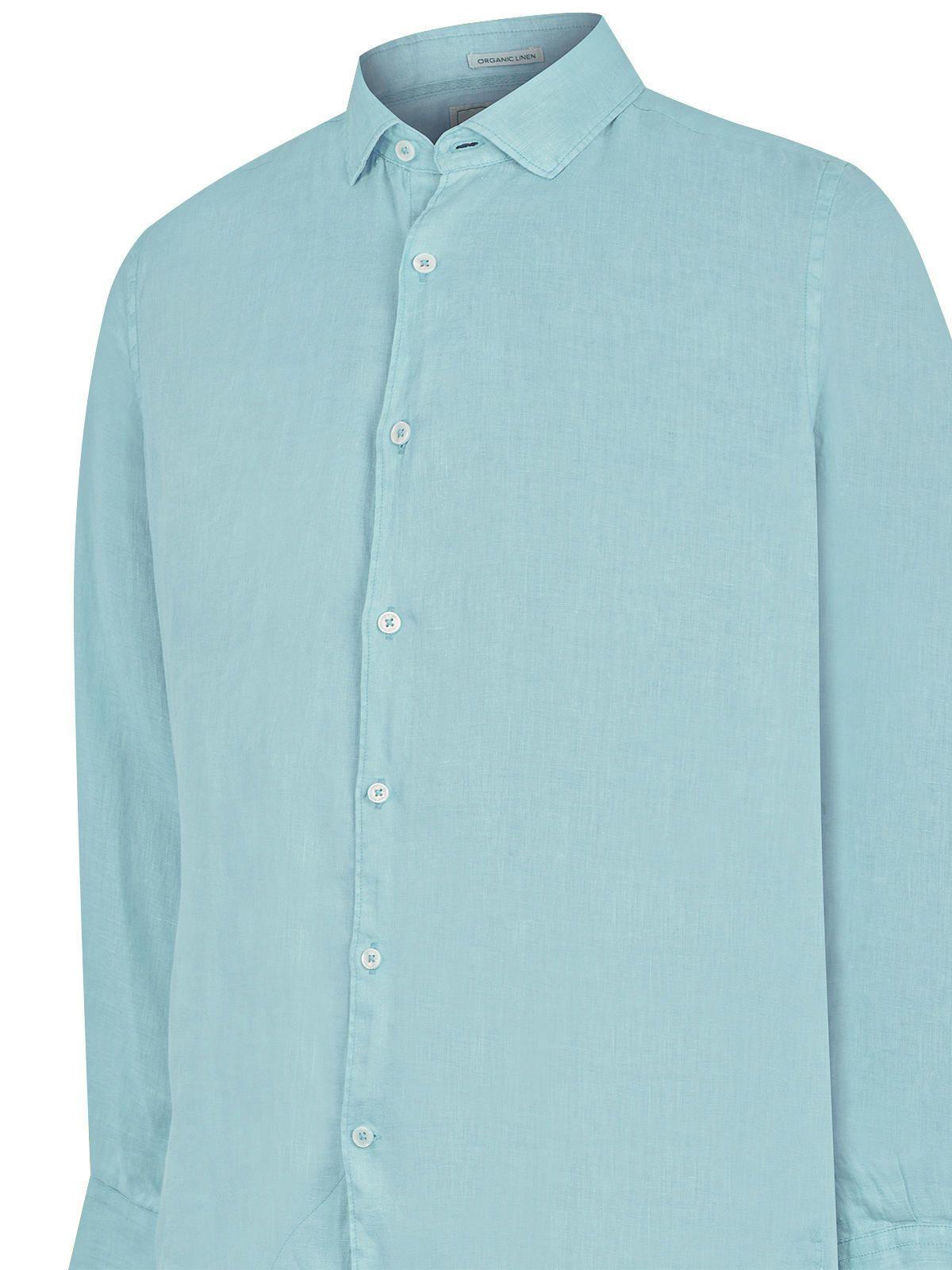 Camisa Lino Orgánico Turquesa Linenpro Hombre -3