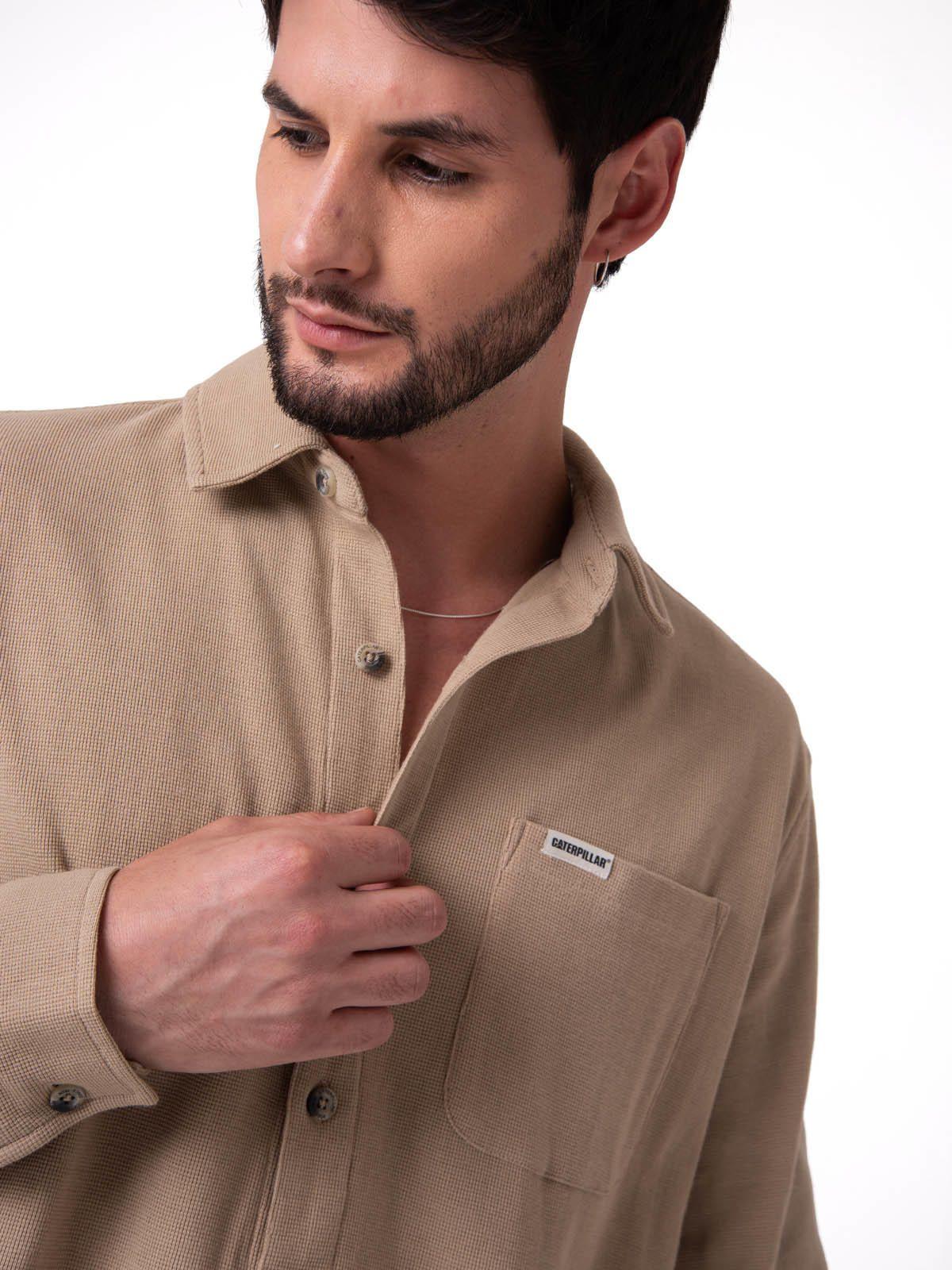 Camisa Manga Larga Hombre Waffle Knit Beige-3