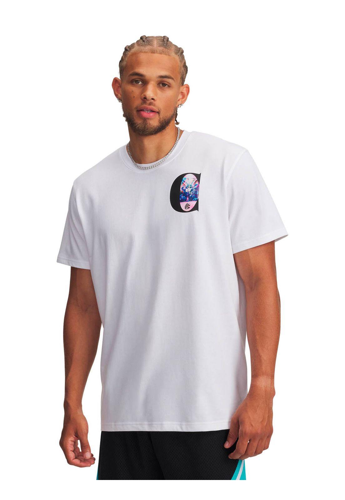 Polera Manga Corta Basketball para Hombre Curry Tour Blanco -0