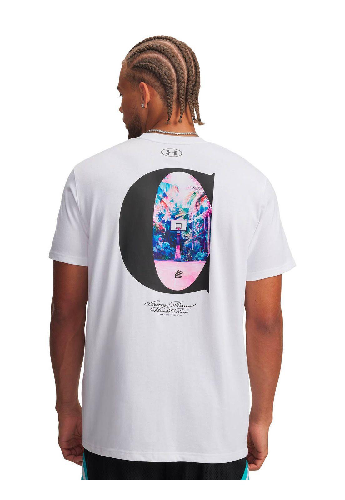 Polera Manga Corta Basketball para Hombre Curry Tour Blanco -1