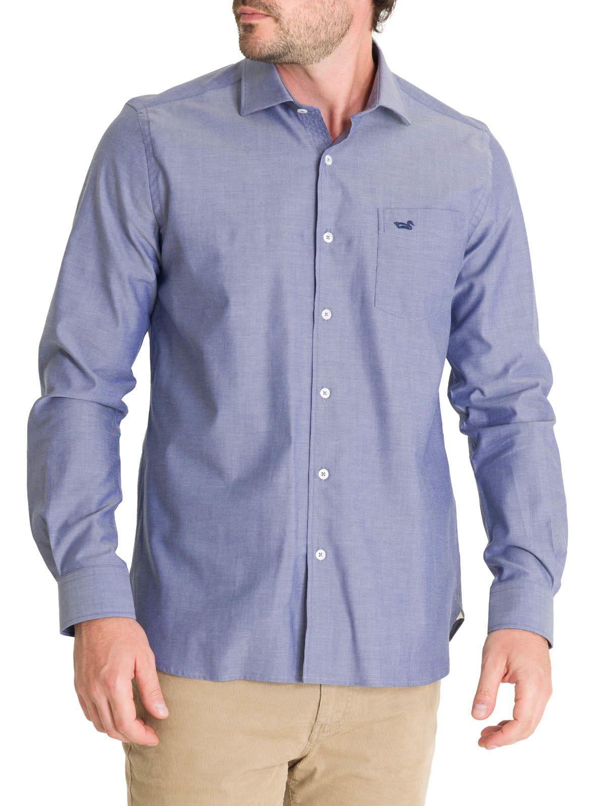 Camisa Algodón Hombre Woolsolid Azul-4