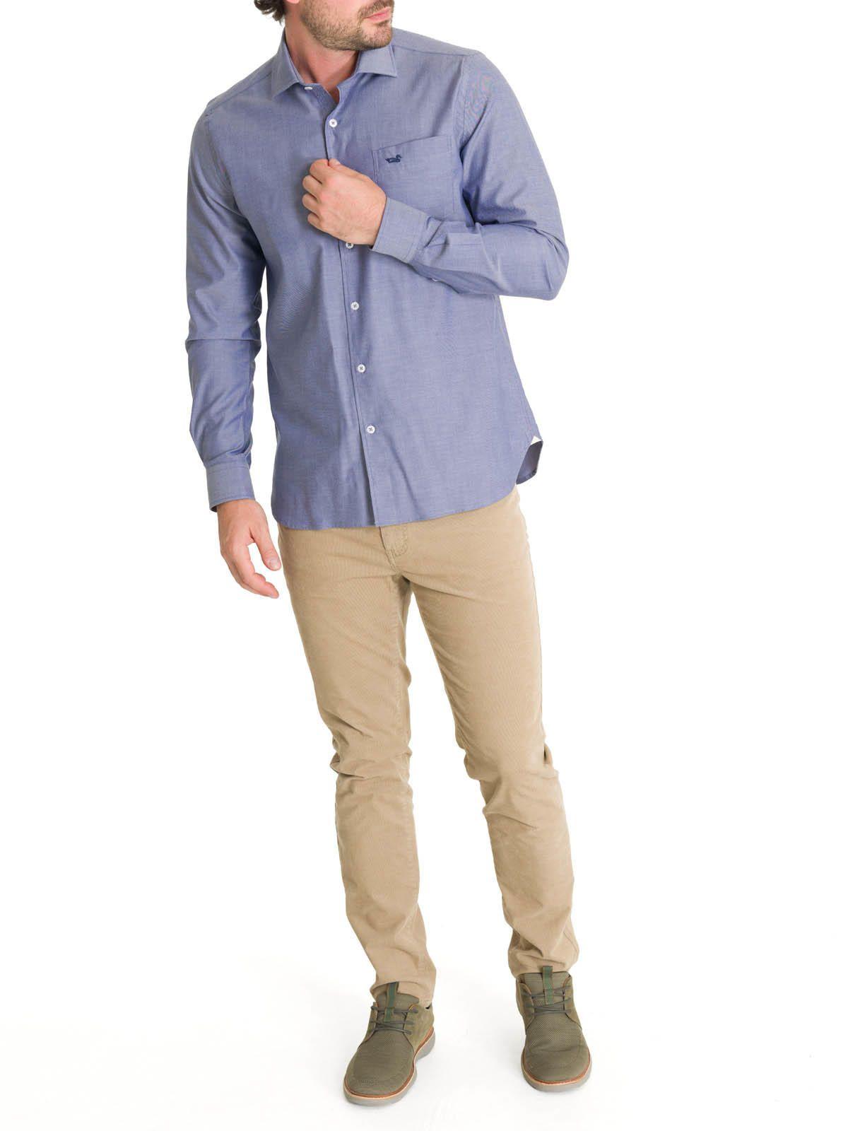 Camisa Algodón Hombre Woolsolid Azul-7