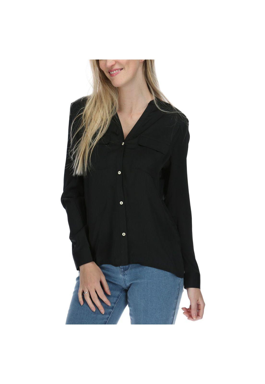 Blusa Ml Mujer Satin Slit L/S Shirt Negro-0