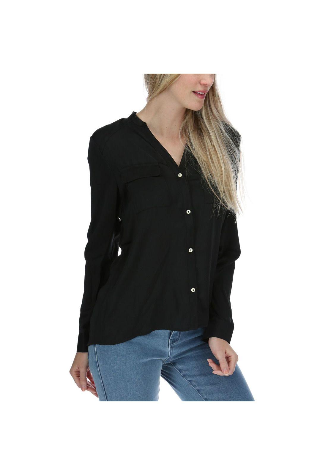Blusa Ml Mujer Satin Slit L/S Shirt Negro-2