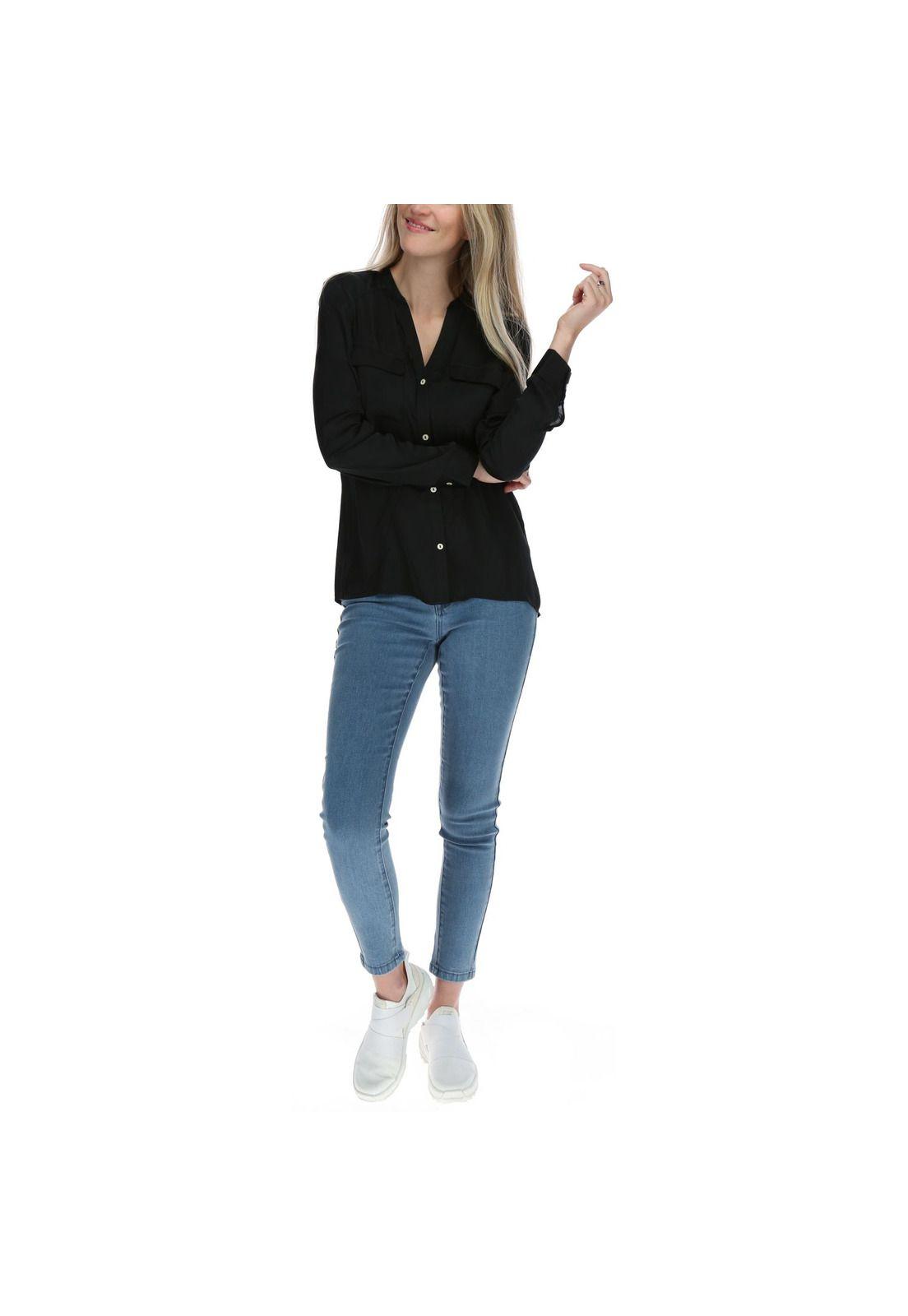 Blusa Ml Mujer Satin Slit L/S Shirt Negro-3