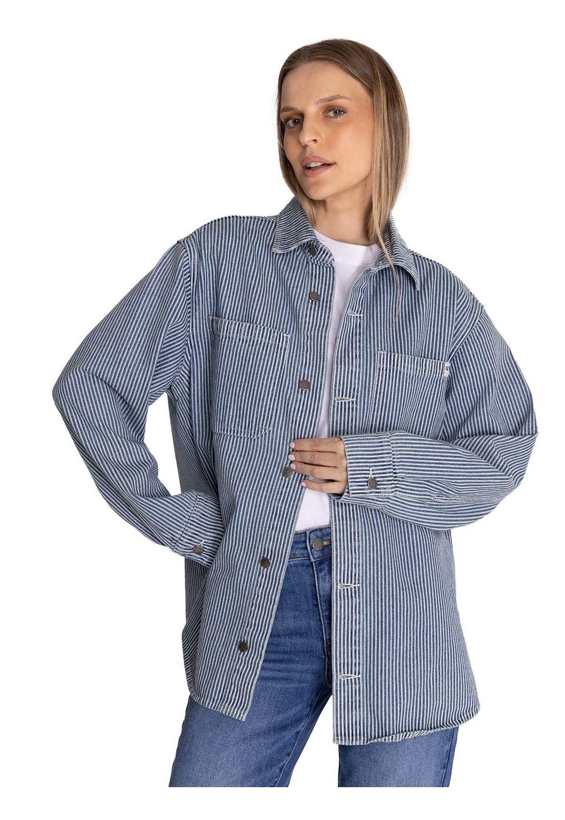 Chaqueta Oversized Mujer Stripe Denim Azul-0