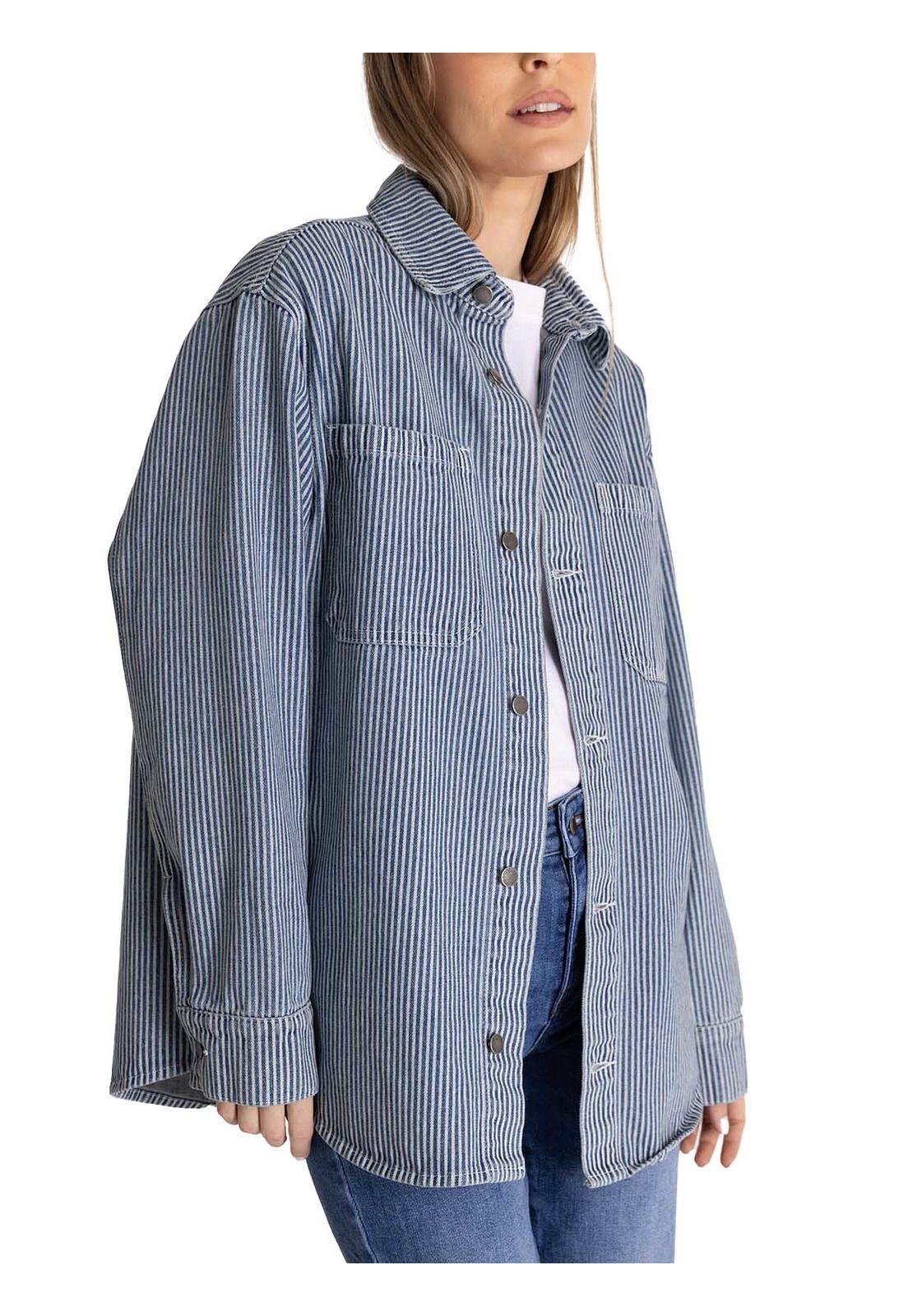 Chaqueta Oversized Mujer Stripe Denim Azul-1