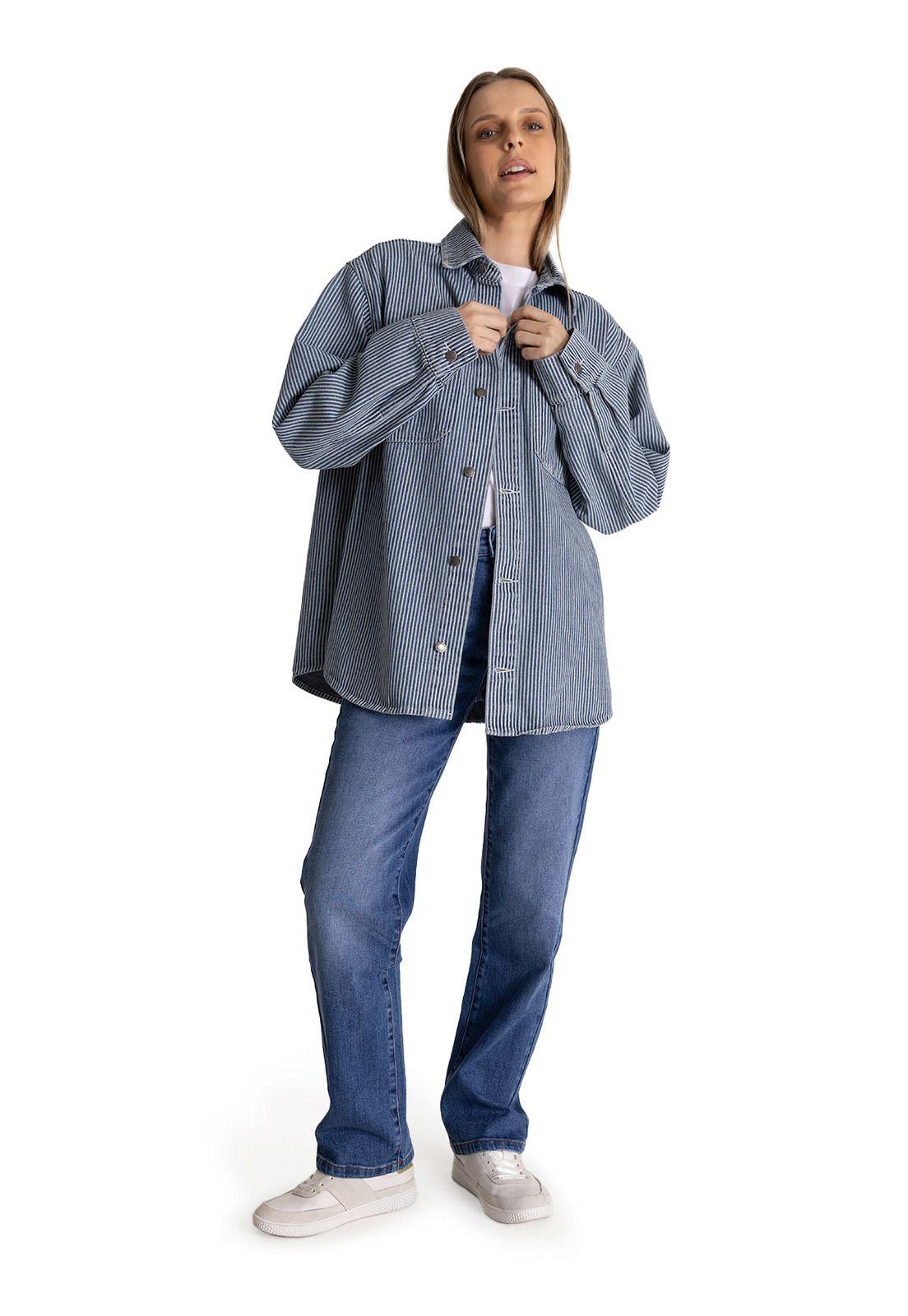 Chaqueta Oversized Mujer Stripe Denim Azul-5