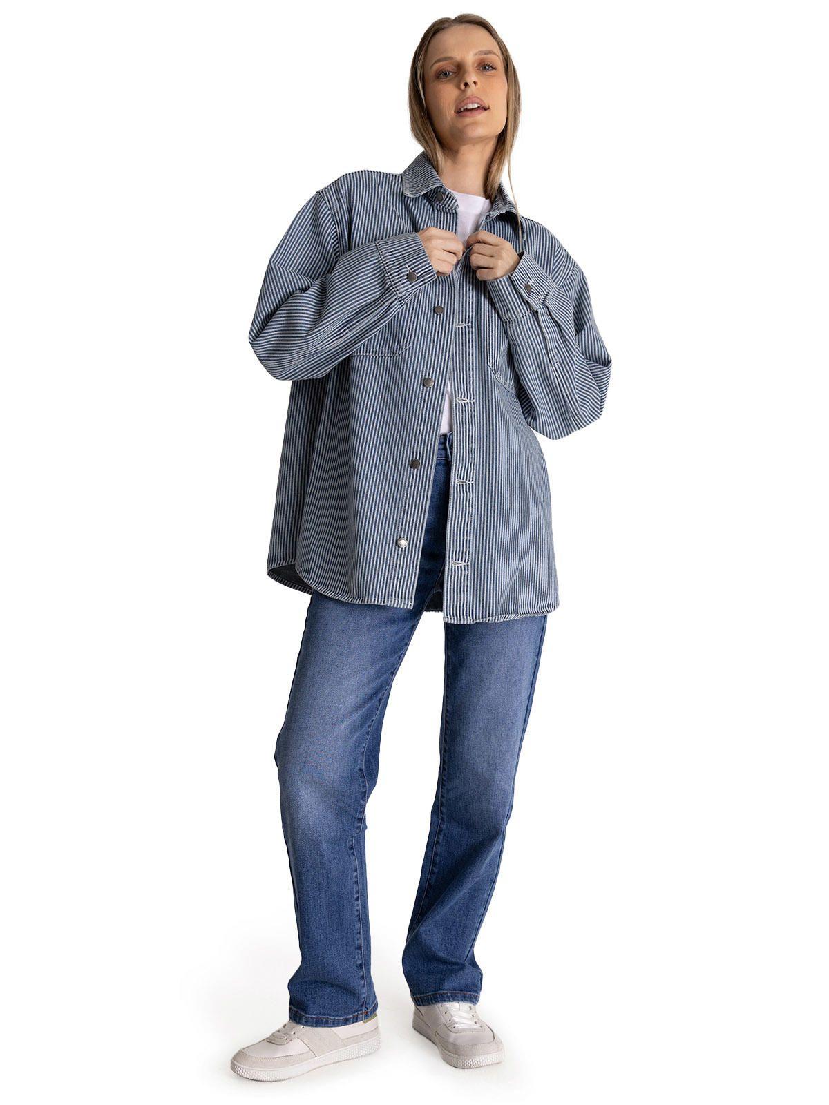 Chaqueta Oversized Mujer Stripe Denim Azul-5