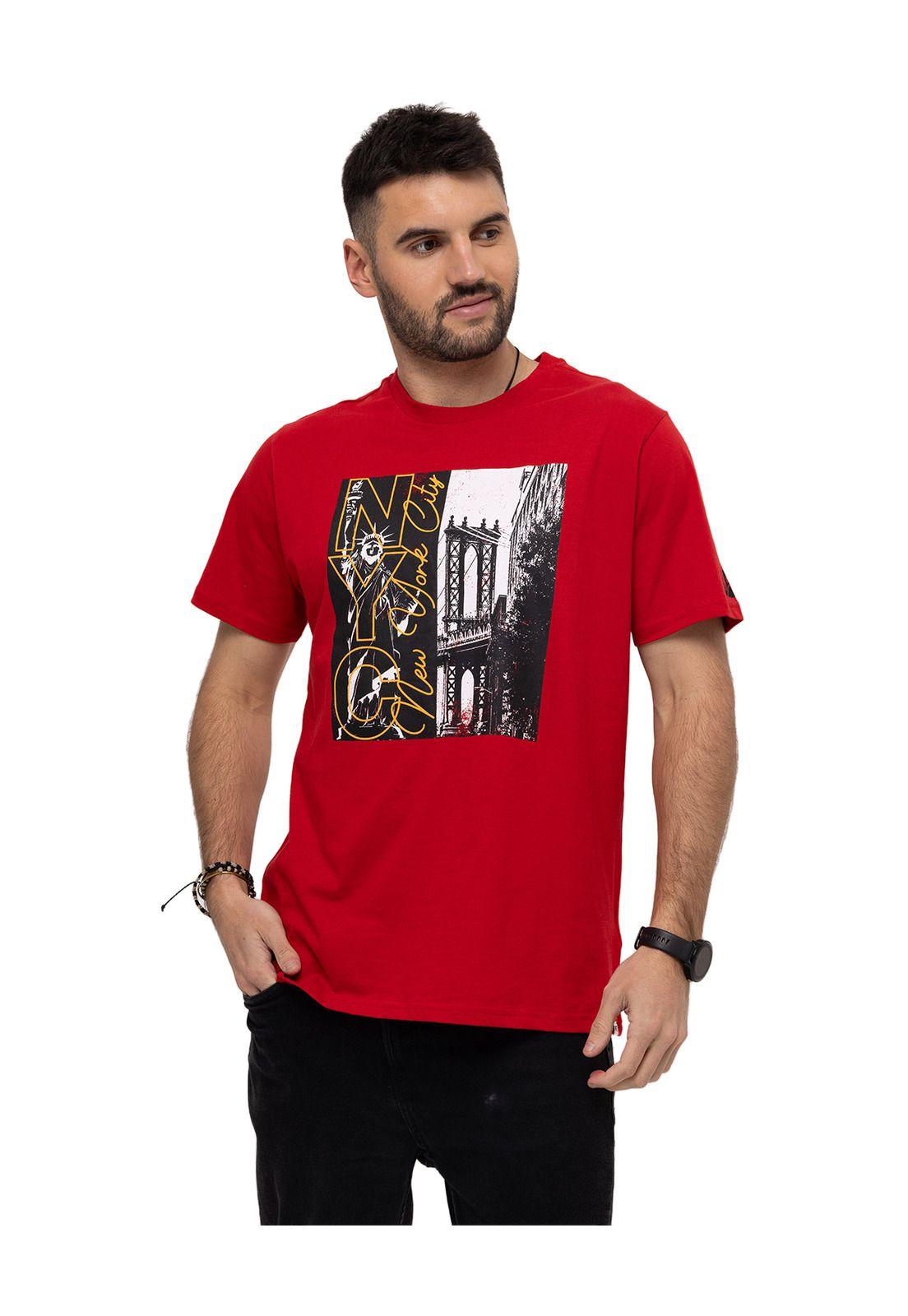 Polera M/C Retro Sport Graphic Rojo Hombre-1