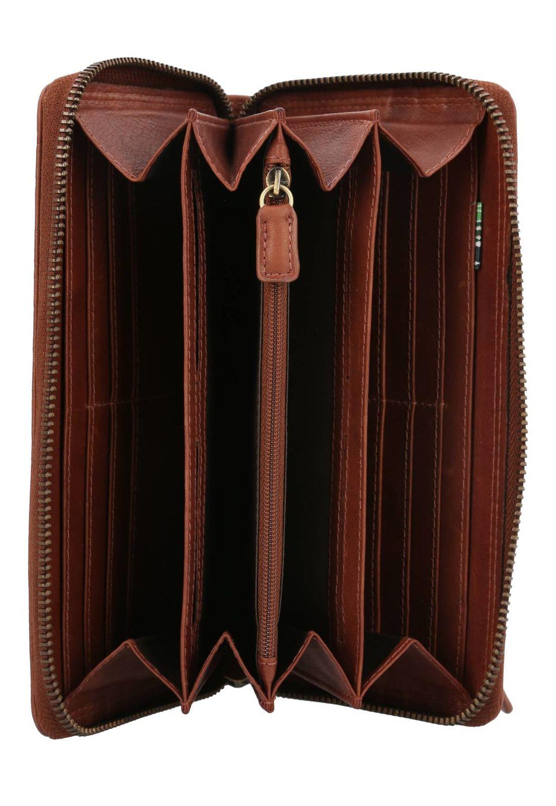 Billetera Cuero Mujer Aq Flower Zip Café-2