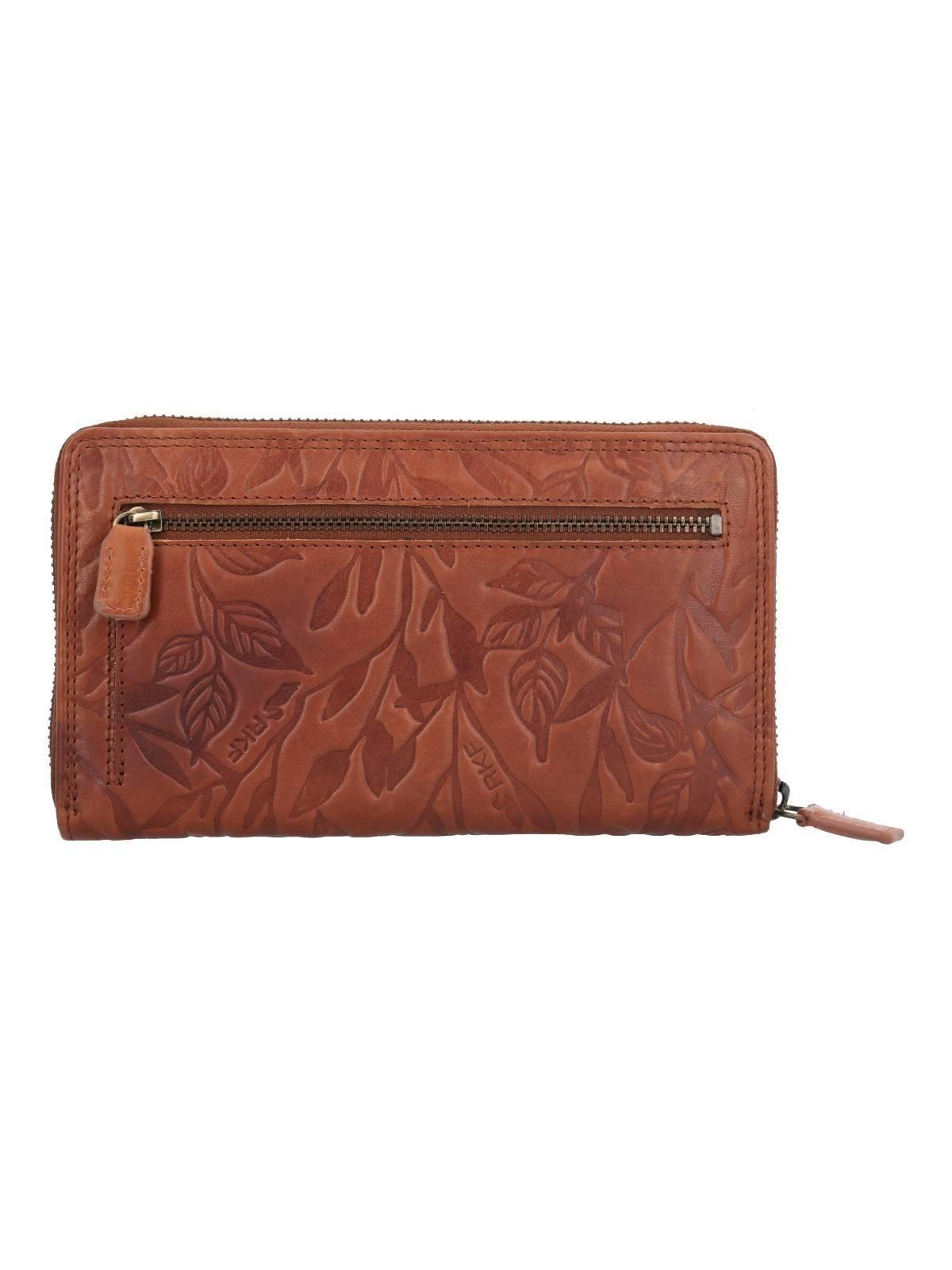 Billetera Cuero Mujer Aq Flower Zip Café-1