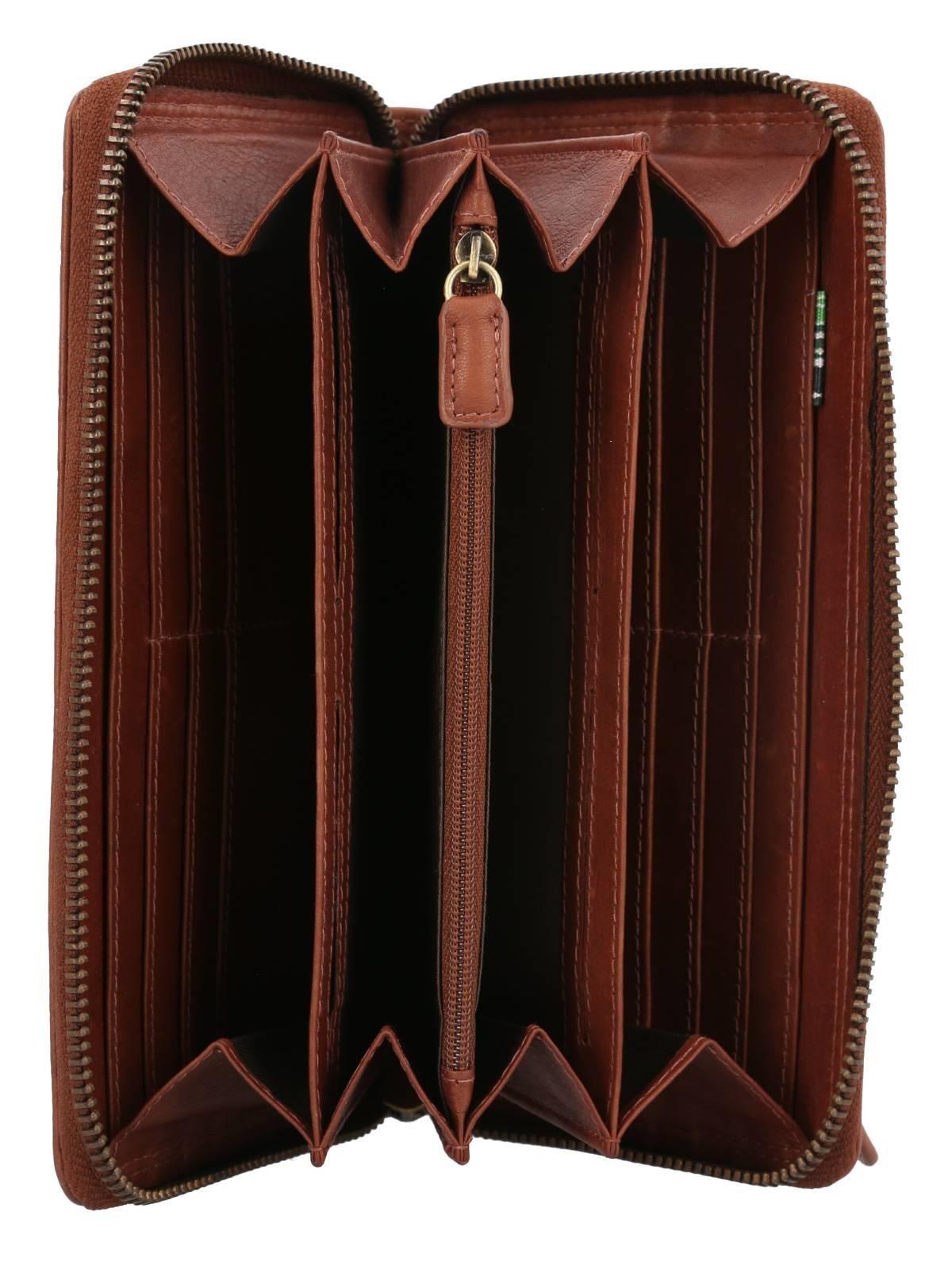 Billetera Cuero Mujer Aq Flower Zip Café-2