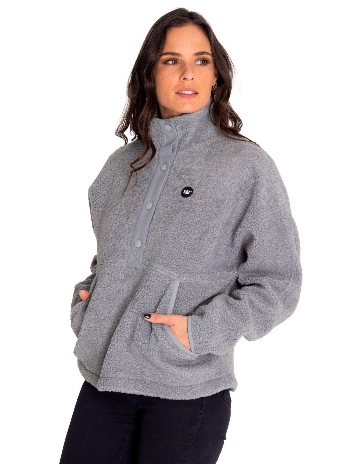 Polar Mujer Sherpa Fleece Snap Front Pullover Gris-1