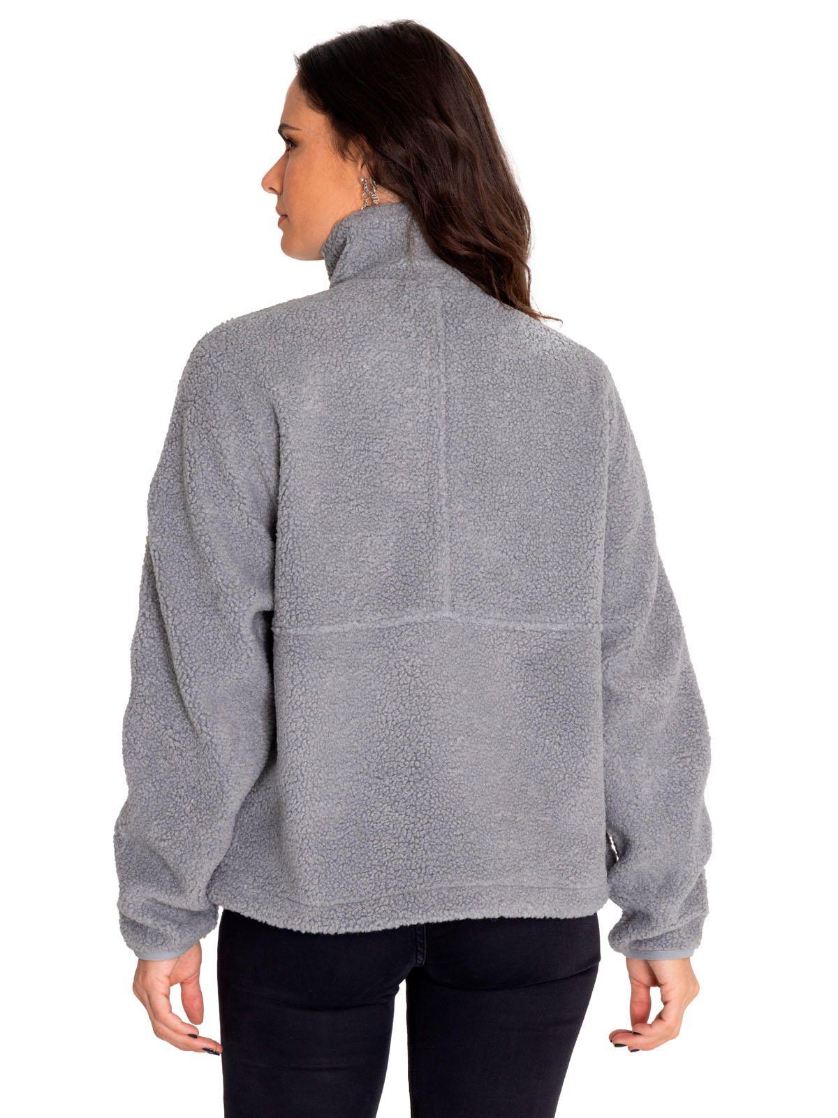 Polar Mujer Sherpa Fleece Snap Front Pullover Gris-3