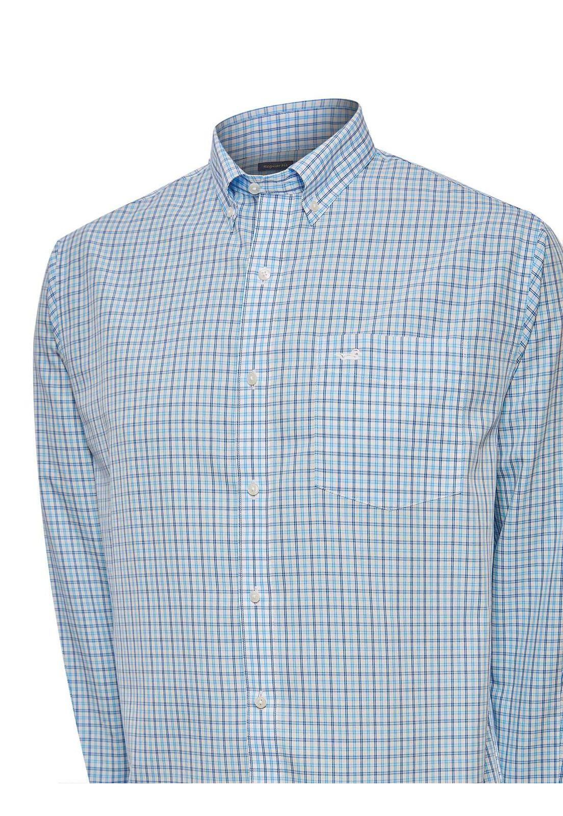 Camisa Libre de Arrugas Algodón Hombre Celeste-4
