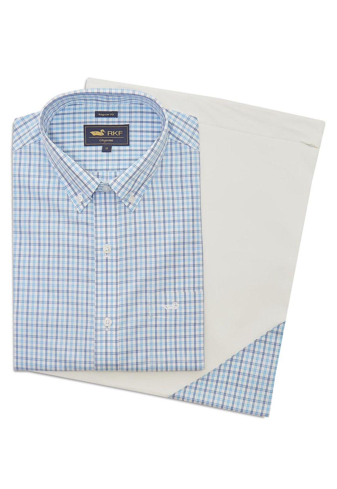 Camisa Libre de Arrugas Algodón Hombre Celeste-5