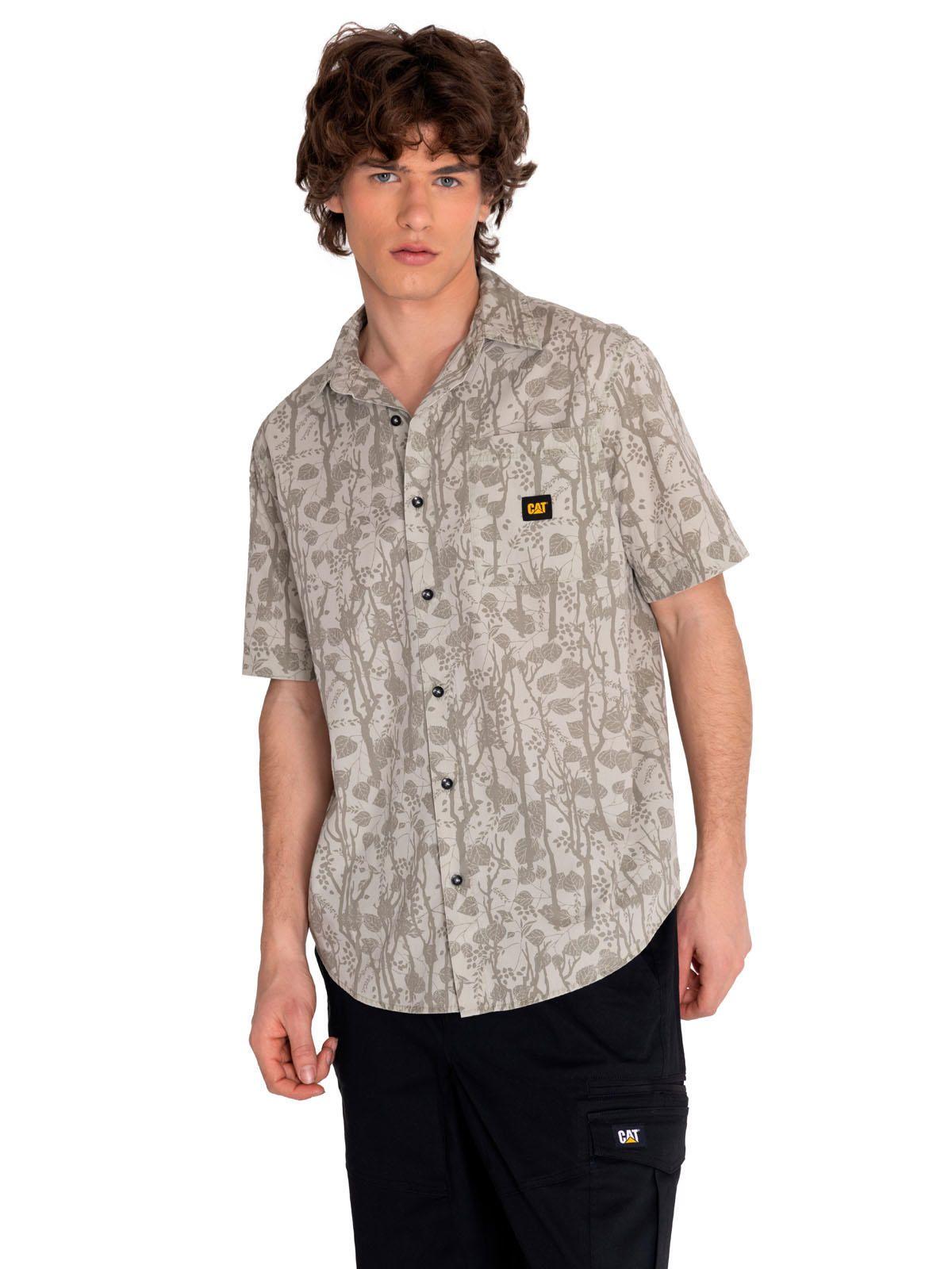 Camisa Manga Corta Hombre Relax Print Poplin Beige-1