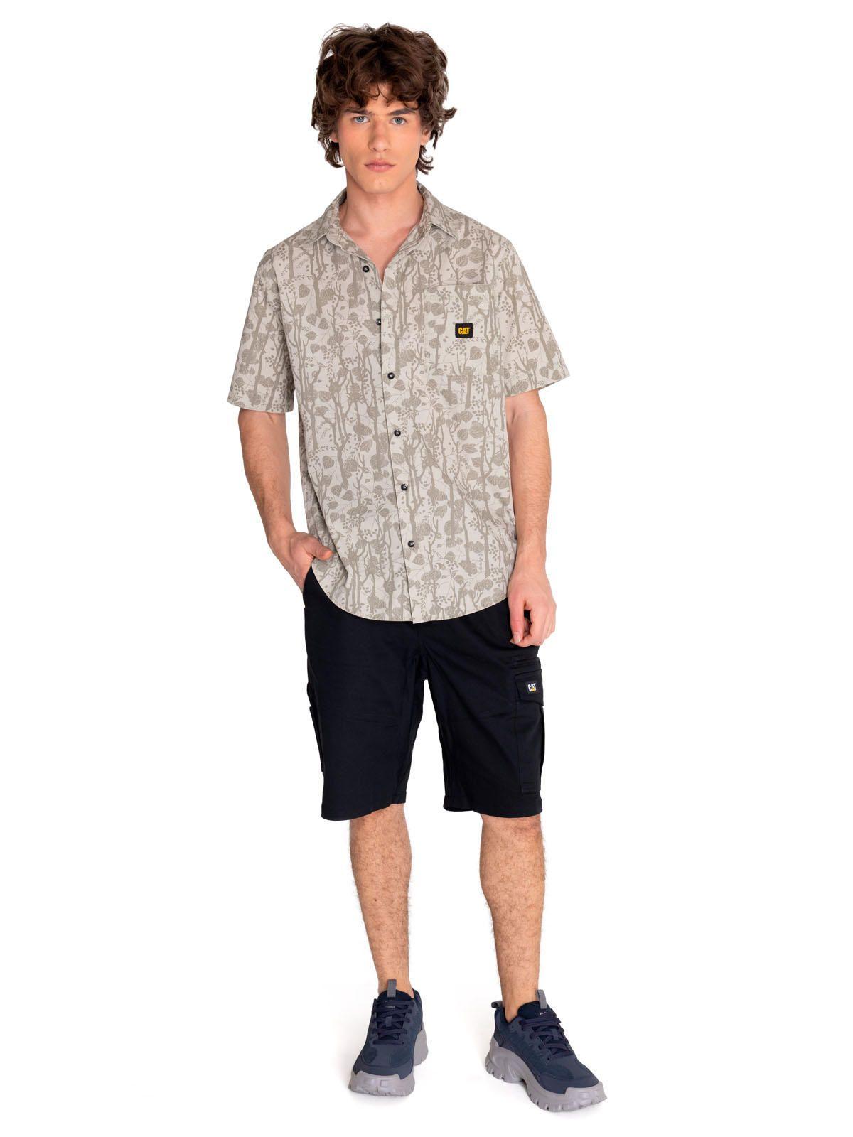 Camisa Manga Corta Hombre Relax Print Poplin Beige-5