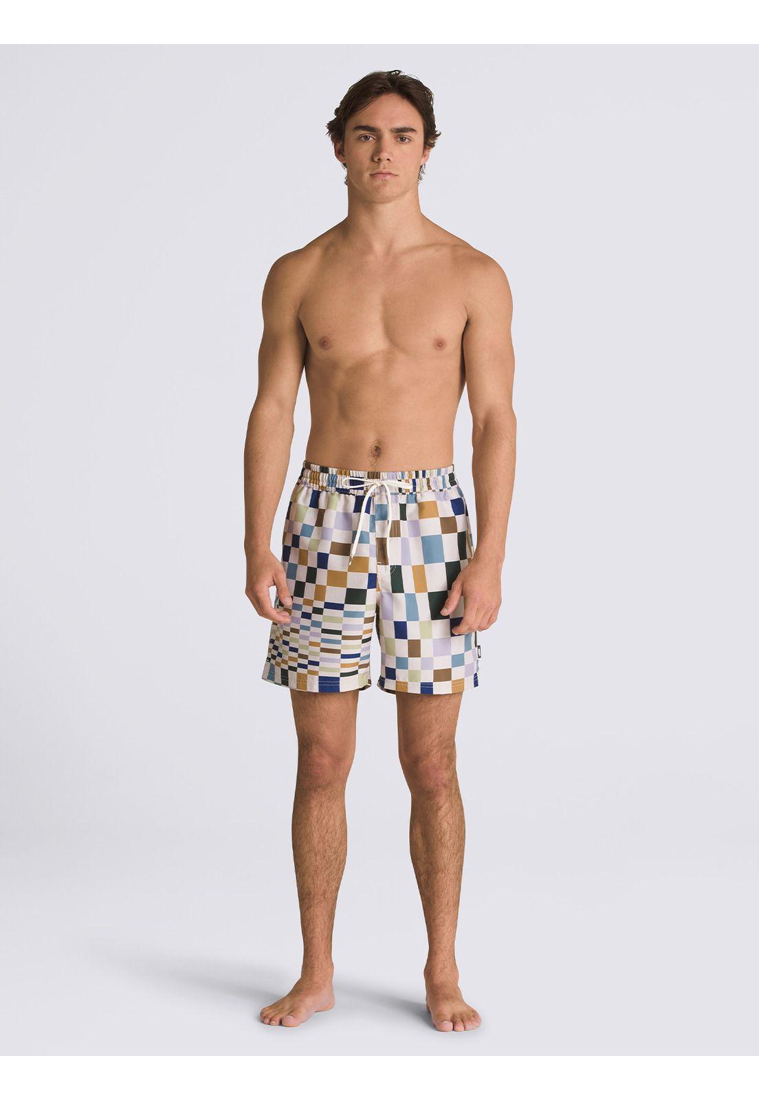 Traje De Baño Primary Print Elastic Blanco Hombre-1