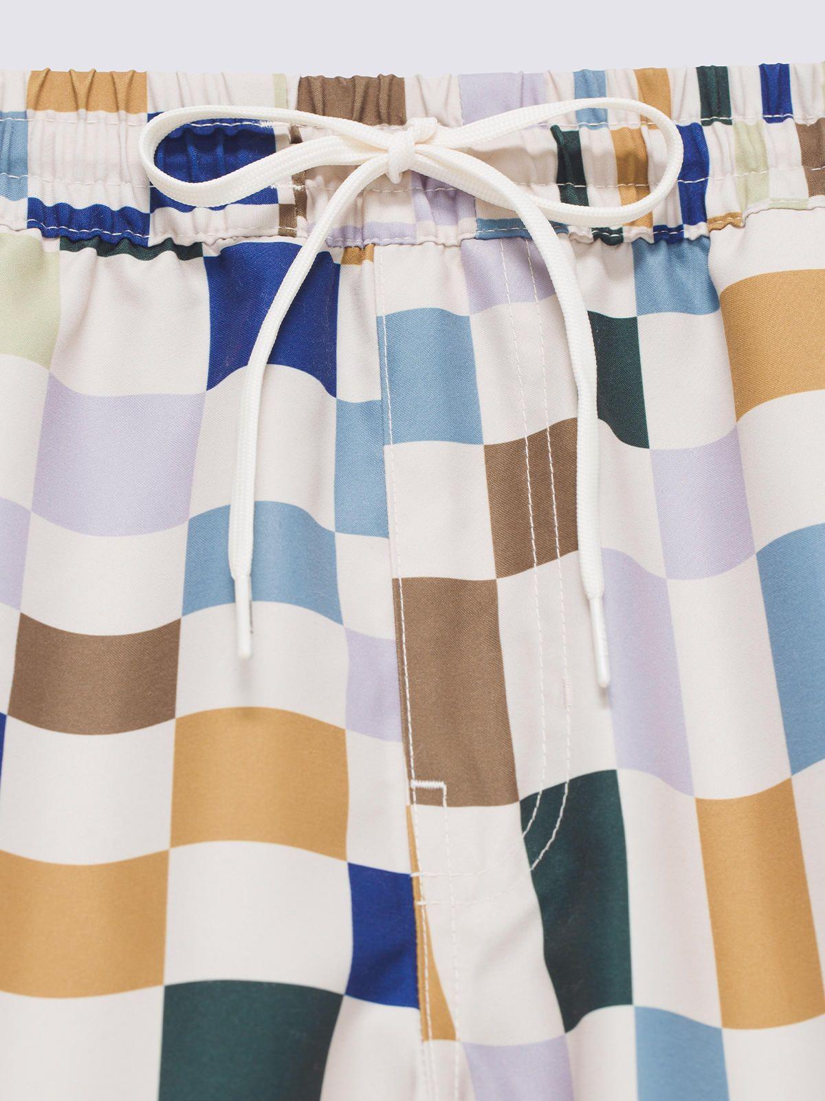 Traje De Baño Primary Print Elastic Blanco Hombre-5